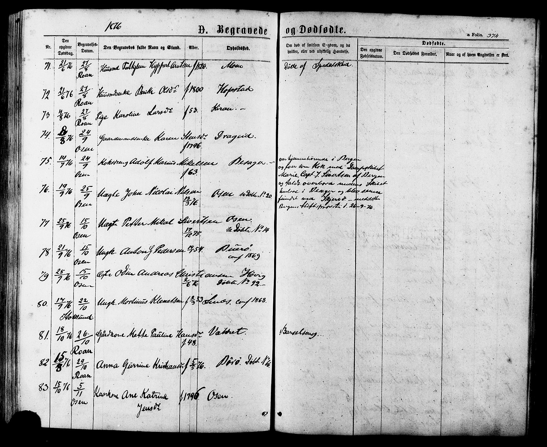 Ministerialprotokoller, klokkerbøker og fødselsregistre - Sør-Trøndelag, SAT/A-1456/657/L0706: Parish register (official) no. 657A07, 1867-1878, p. 374