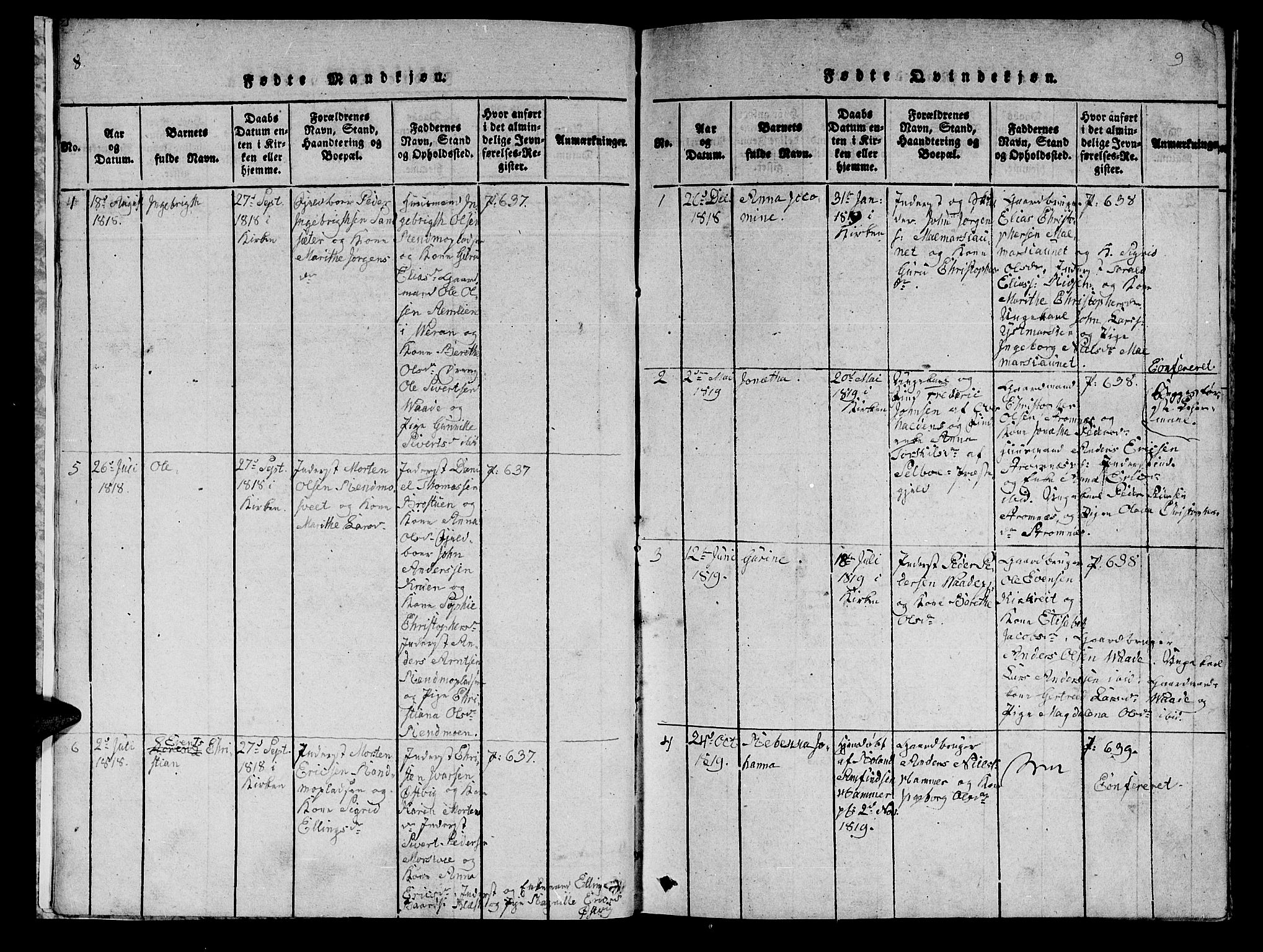Ministerialprotokoller, klokkerbøker og fødselsregistre - Nord-Trøndelag, SAT/A-1458/745/L0433: Parish register (copy) no. 745C02, 1817-1825, p. 8-9
