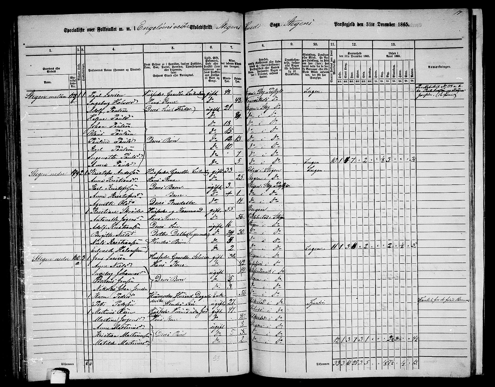 RA, 1865 census for Steigen, 1865, p. 105