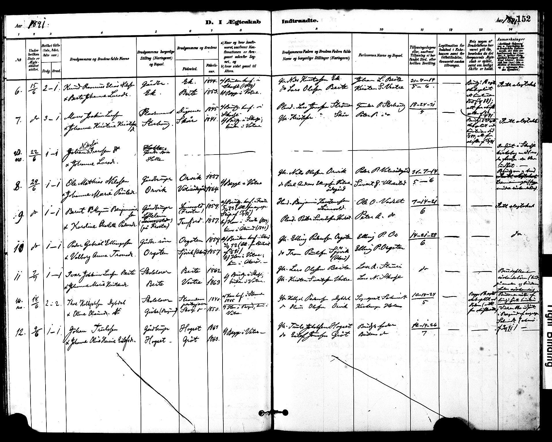 Ministerialprotokoller, klokkerbøker og fødselsregistre - Møre og Romsdal, SAT/A-1454/525/L0374: Parish register (official) no. 525A04, 1880-1899, p. 152