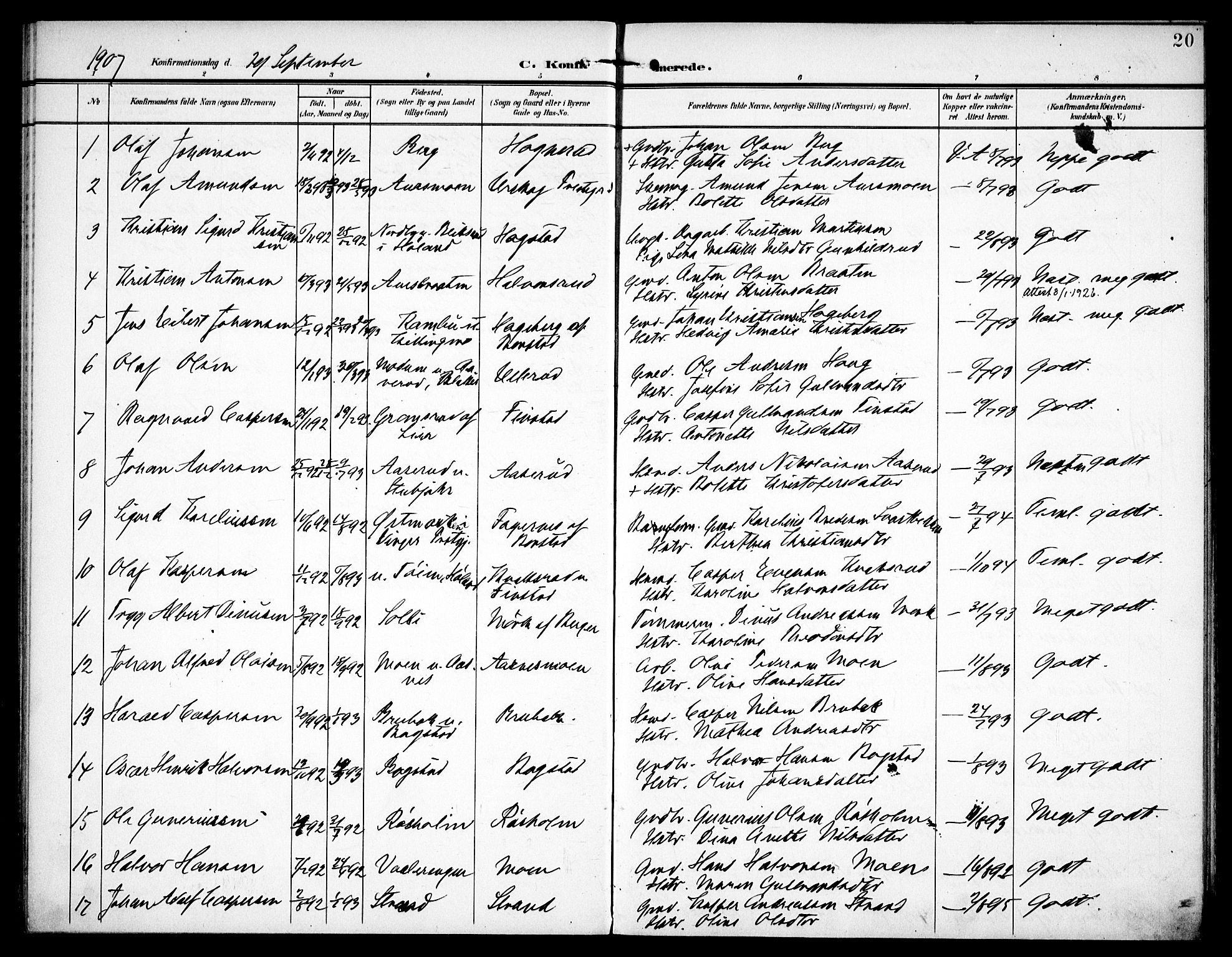 Aurskog prestekontor Kirkebøker, SAO/A-10304a/F/Fa/L0012: Parish register (official) no. I 12, 1902-1915, p. 20