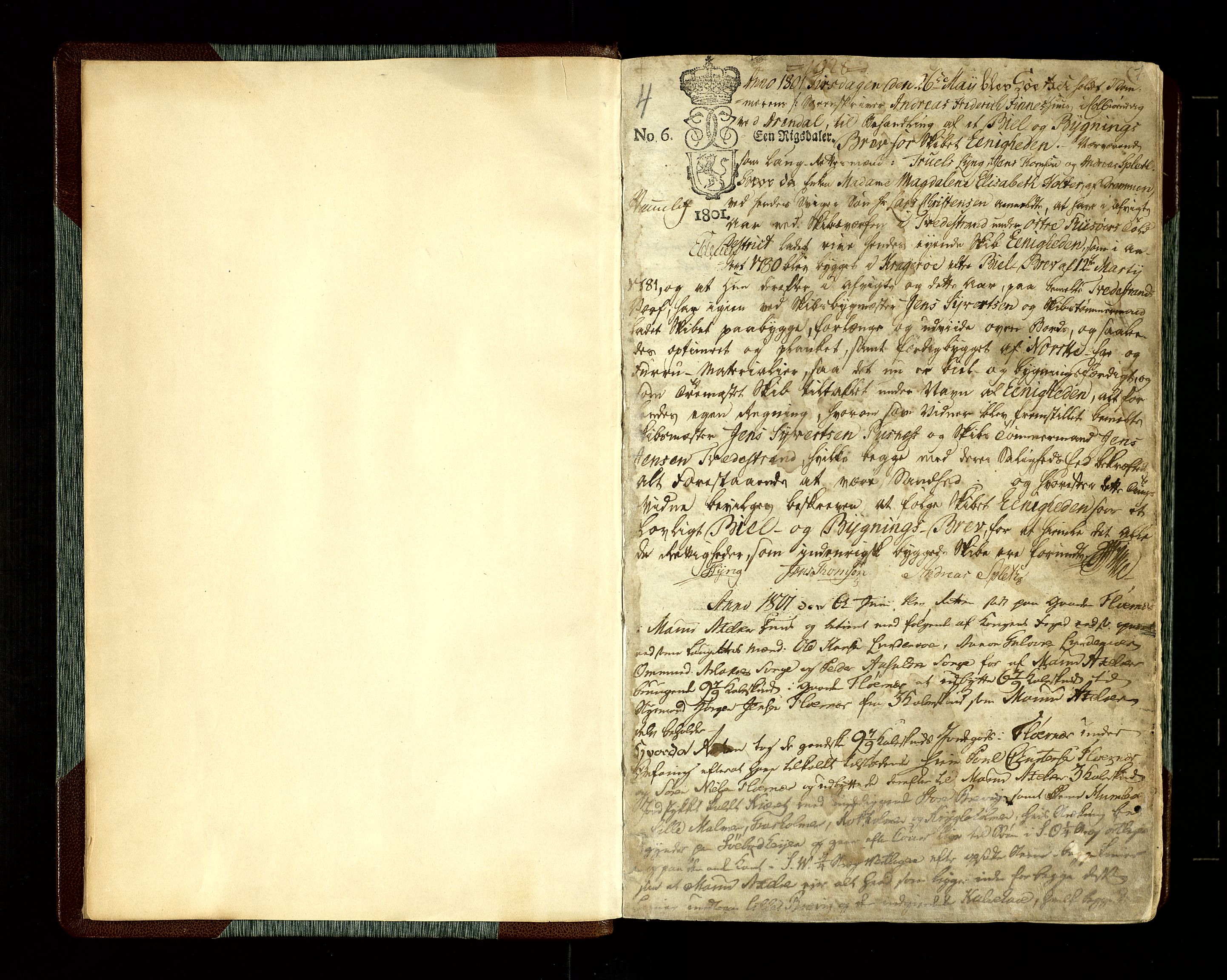 Nedenes sorenskriveri før 1824, SAK/1221-0007/F/Fb/L0004: Ekstrarettsprotokoll med register nr 4, 1801-1806, p. 1