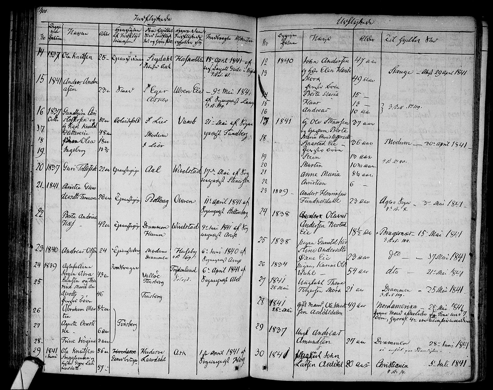 Lier kirkebøker, AV/SAKO-A-230/F/Fa/L0010: Parish register (official) no. I 10, 1827-1843, p. 400