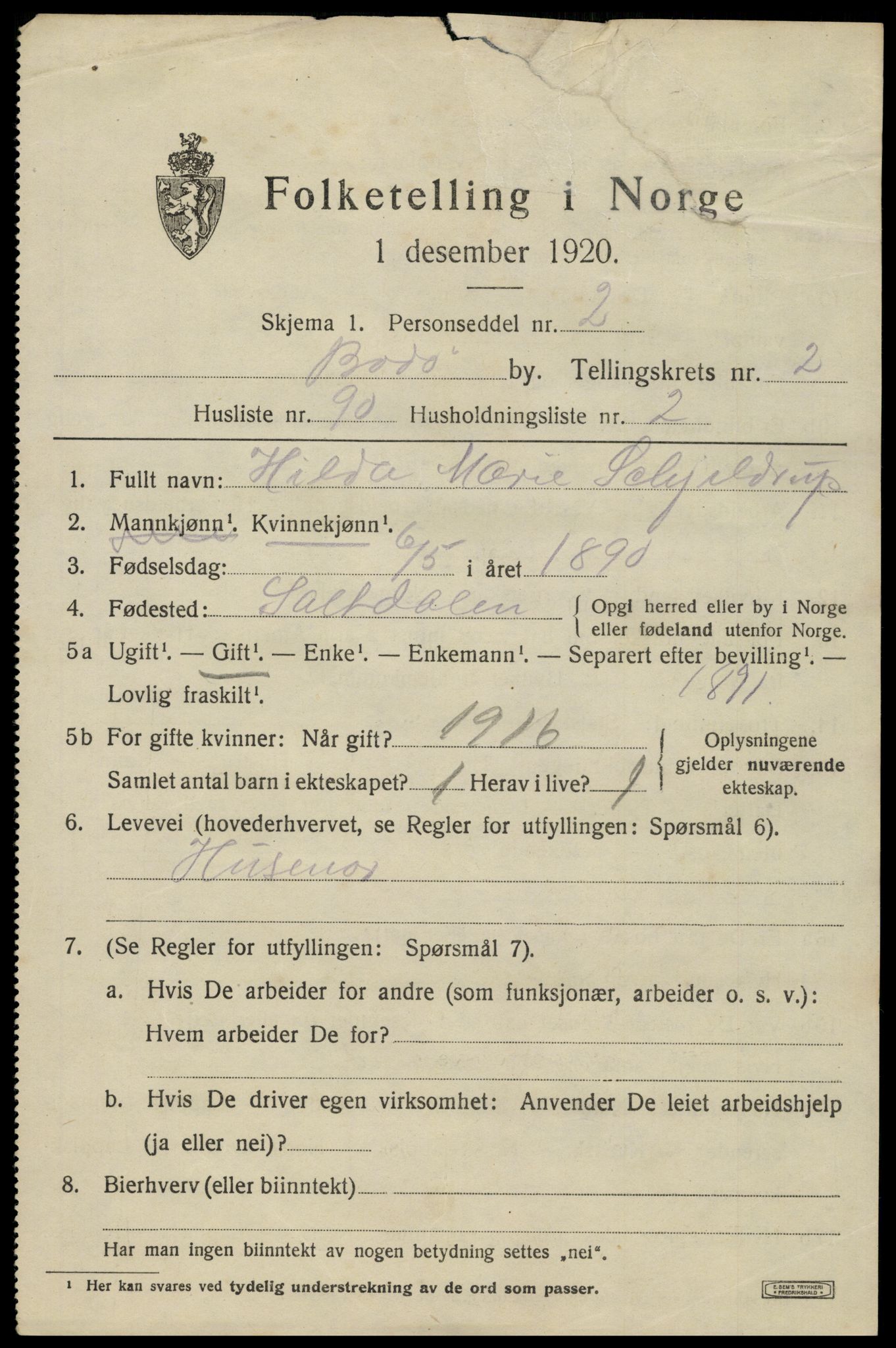 SAT, 1920 census for Bodø, 1920, p. 5669