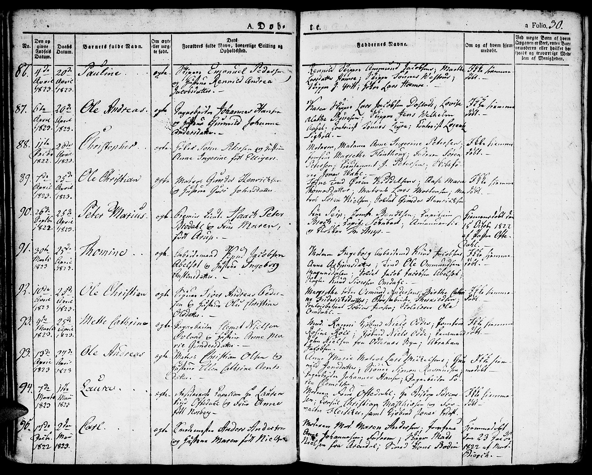 Kristiansand domprosti, SAK/1112-0006/F/Fa/L0009: Parish register (official) no. A 9, 1821-1827, p. 30