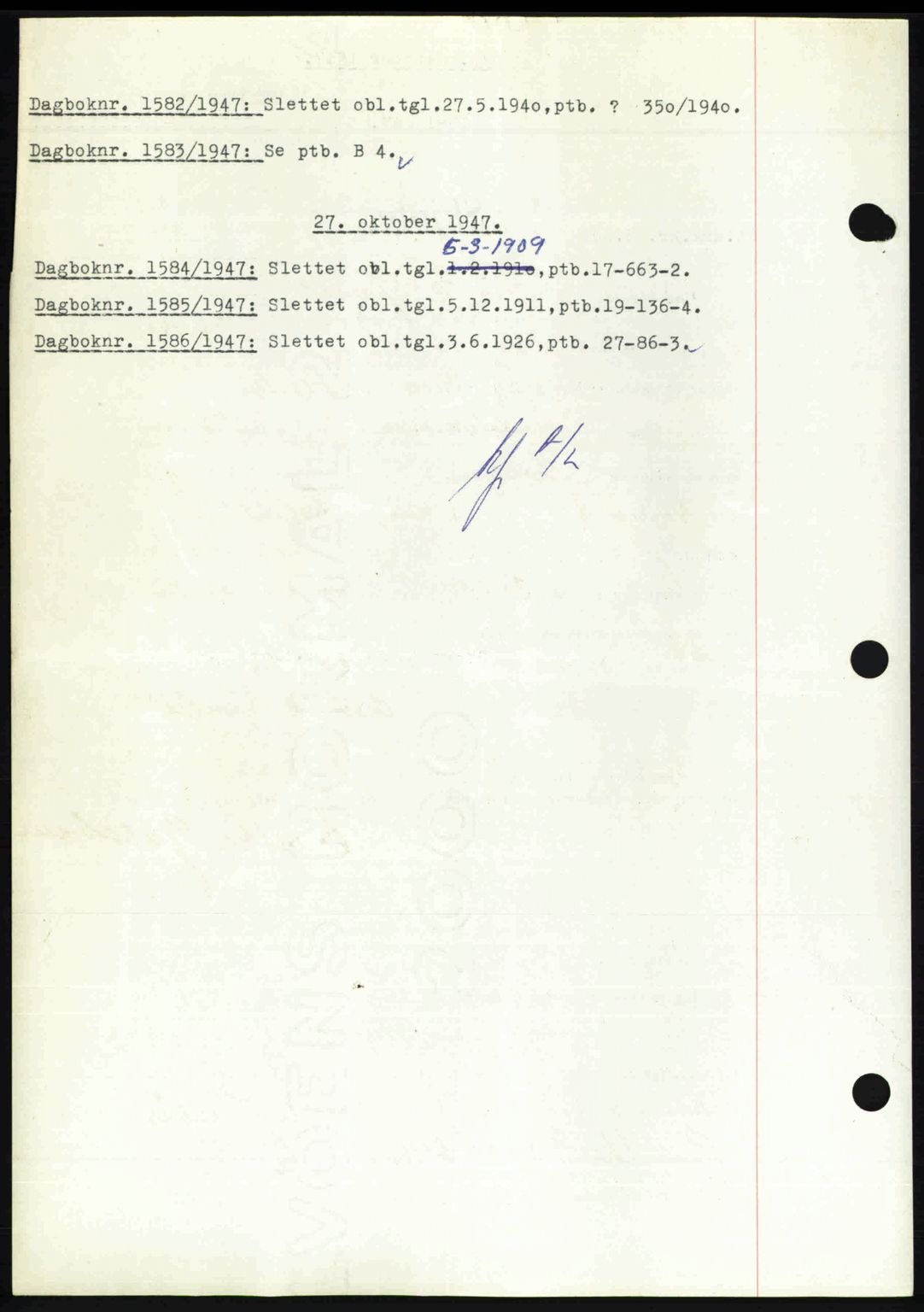 Nedenes sorenskriveri, SAK/1221-0006/G/Gb/Gba/L0058: Mortgage book no. A10, 1947-1948, Diary no: : 1582/1947