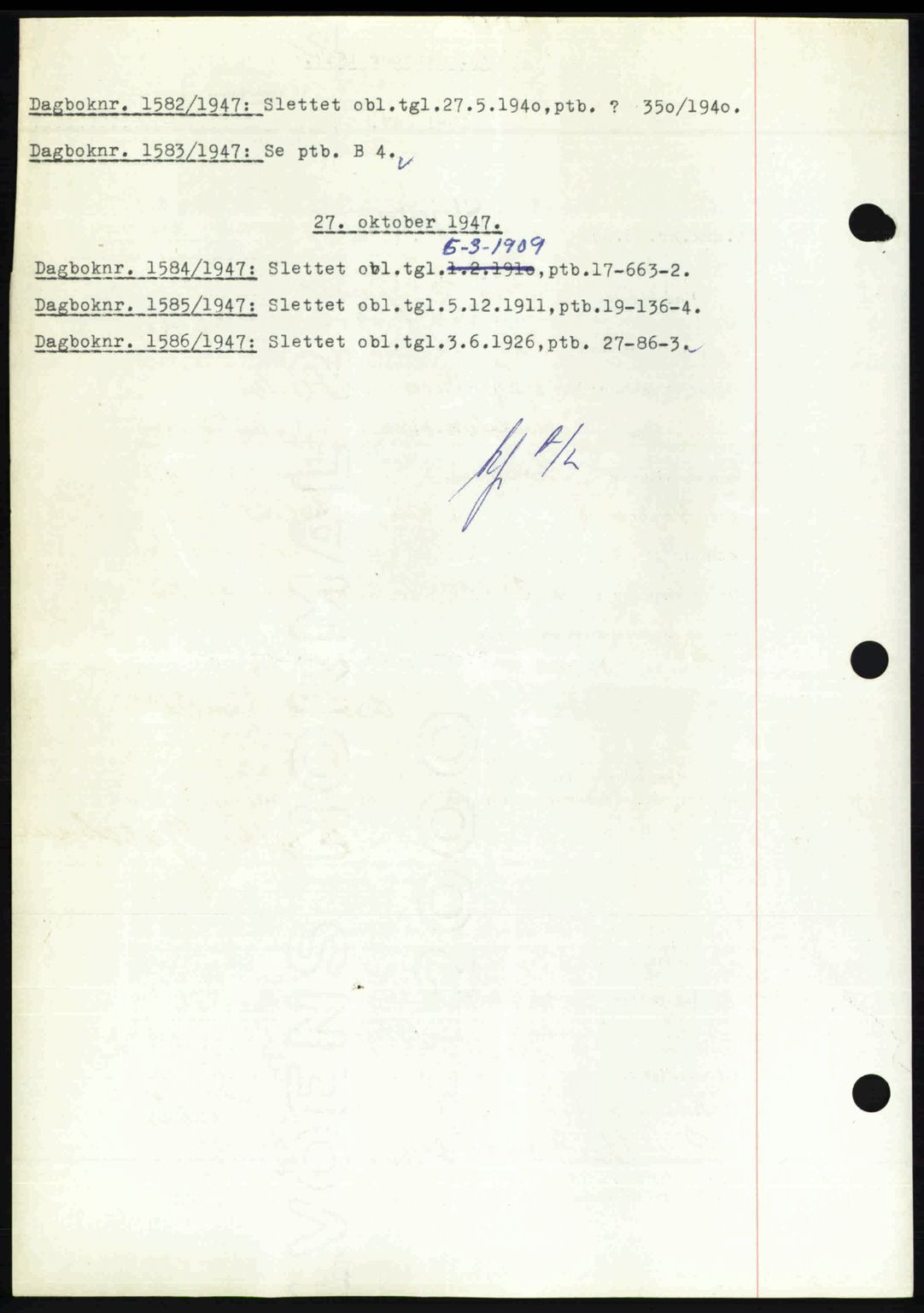 Nedenes sorenskriveri, AV/SAK-1221-0006/G/Gb/Gba/L0058: Mortgage book no. A10, 1947-1948, Diary no: : 1582/1947