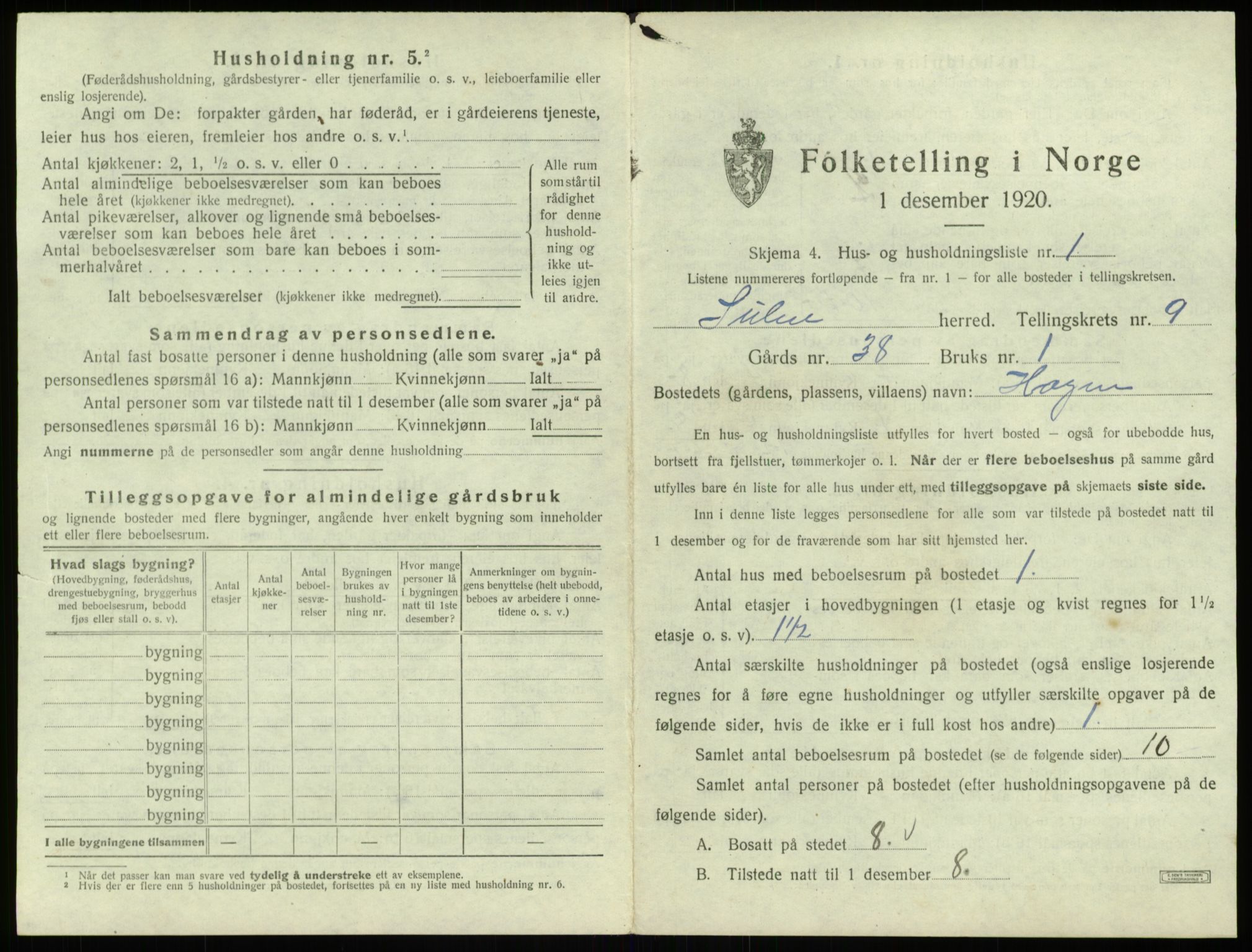 SAB, 1920 census for Solund, 1920, p. 481