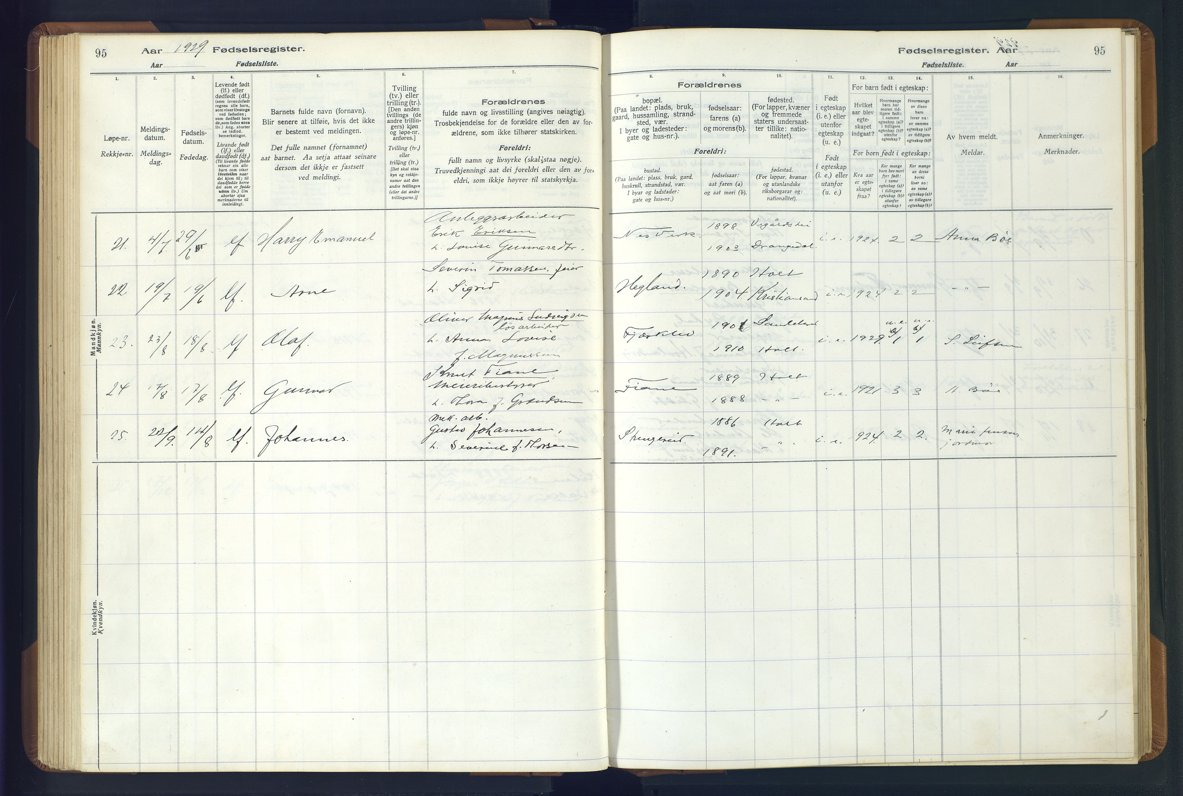 Holt sokneprestkontor, AV/SAK-1111-0021/J/Ja/L0001: Birth register no. II.4.1, 1916-1946, p. 95