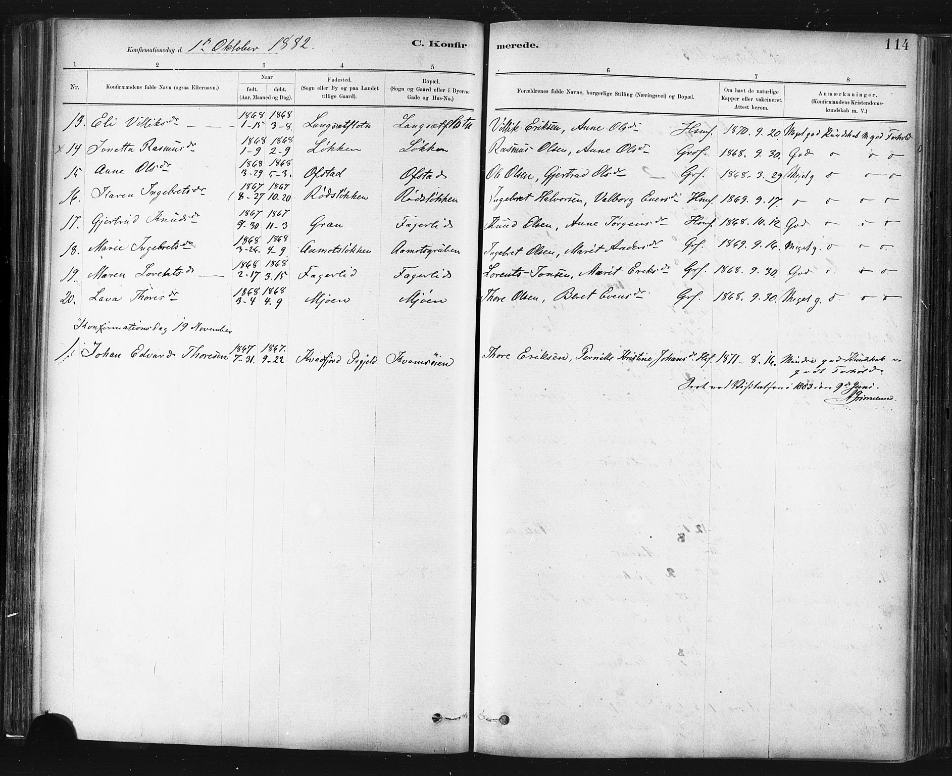 Ministerialprotokoller, klokkerbøker og fødselsregistre - Sør-Trøndelag, SAT/A-1456/672/L0857: Parish register (official) no. 672A09, 1882-1893, p. 114