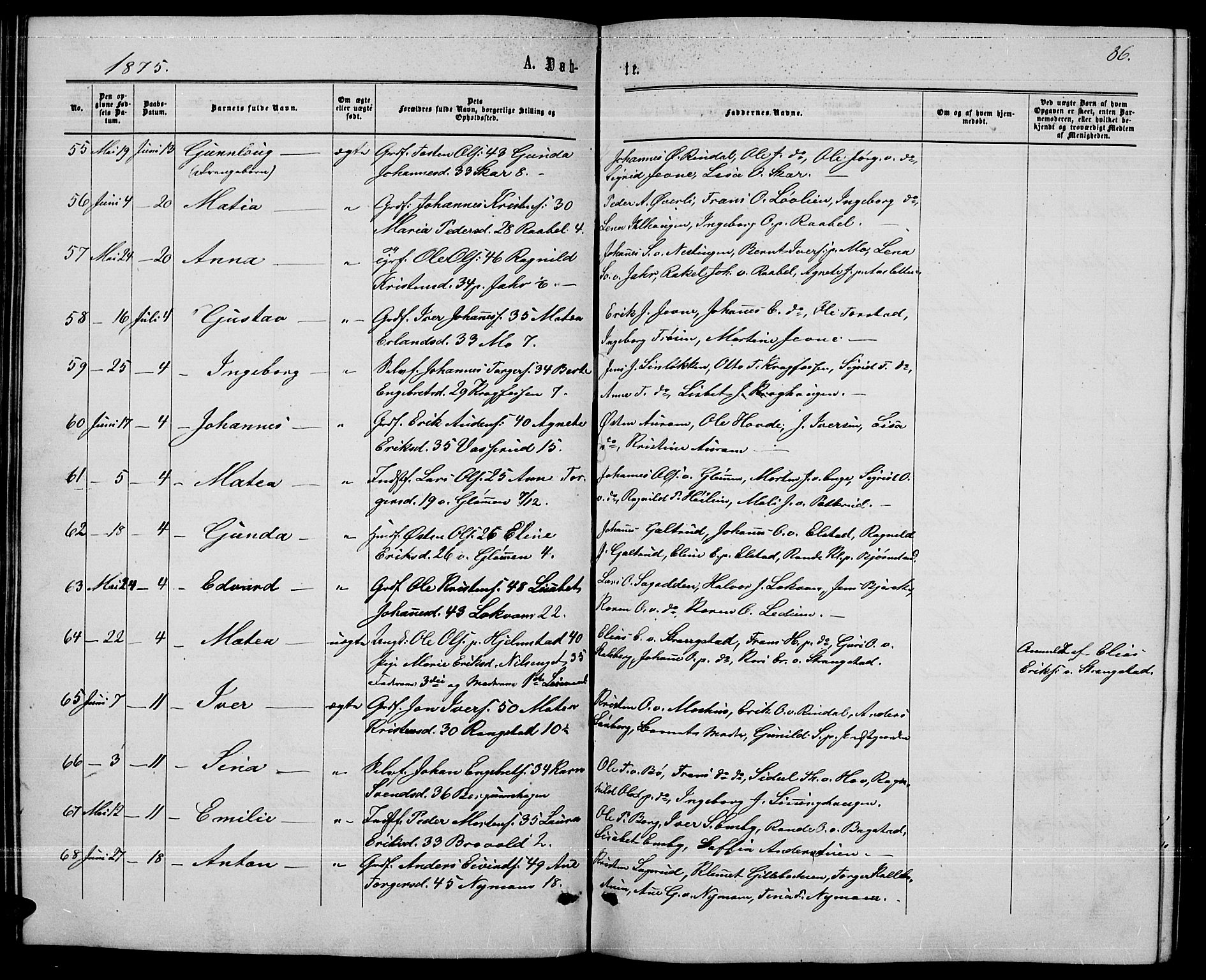 Øyer prestekontor, AV/SAH-PREST-084/H/Ha/Hab/L0001: Parish register (copy) no. 1, 1863-1877, p. 86