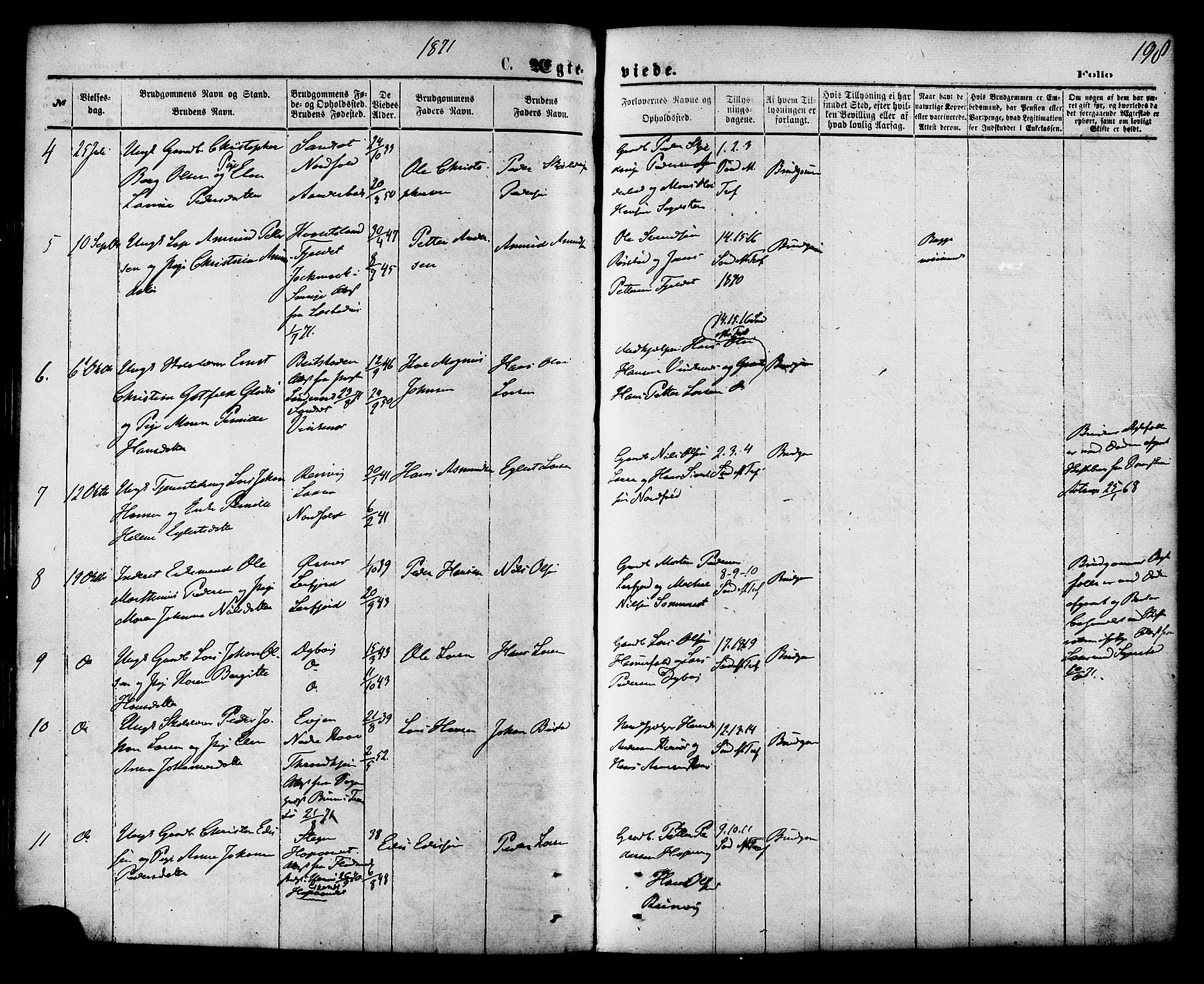 Ministerialprotokoller, klokkerbøker og fødselsregistre - Nordland, SAT/A-1459/853/L0771: Parish register (official) no. 853A10, 1870-1881, p. 198