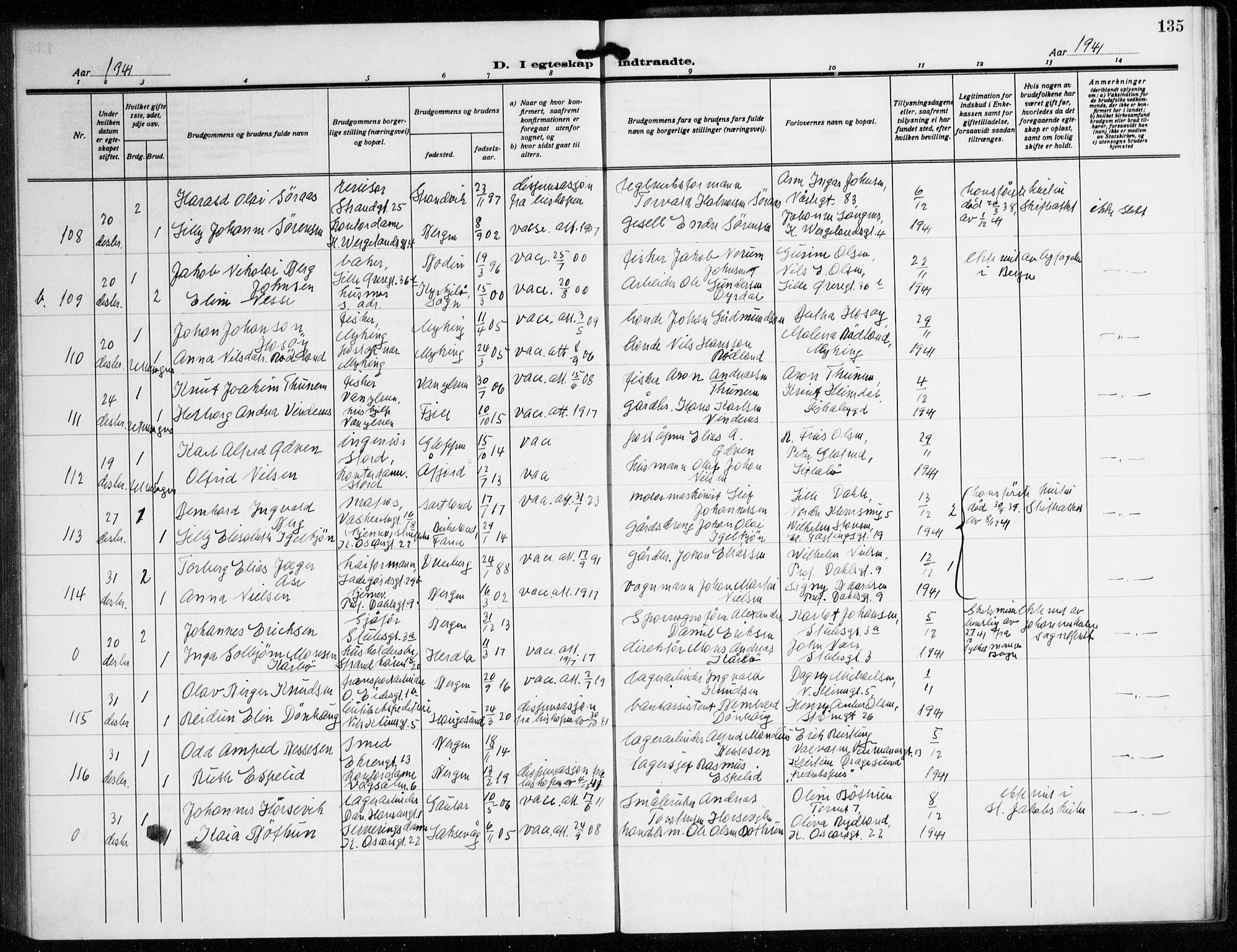 Korskirken sokneprestembete, AV/SAB-A-76101/H/Hab: Parish register (copy) no. D 5, 1926-1944, p. 135