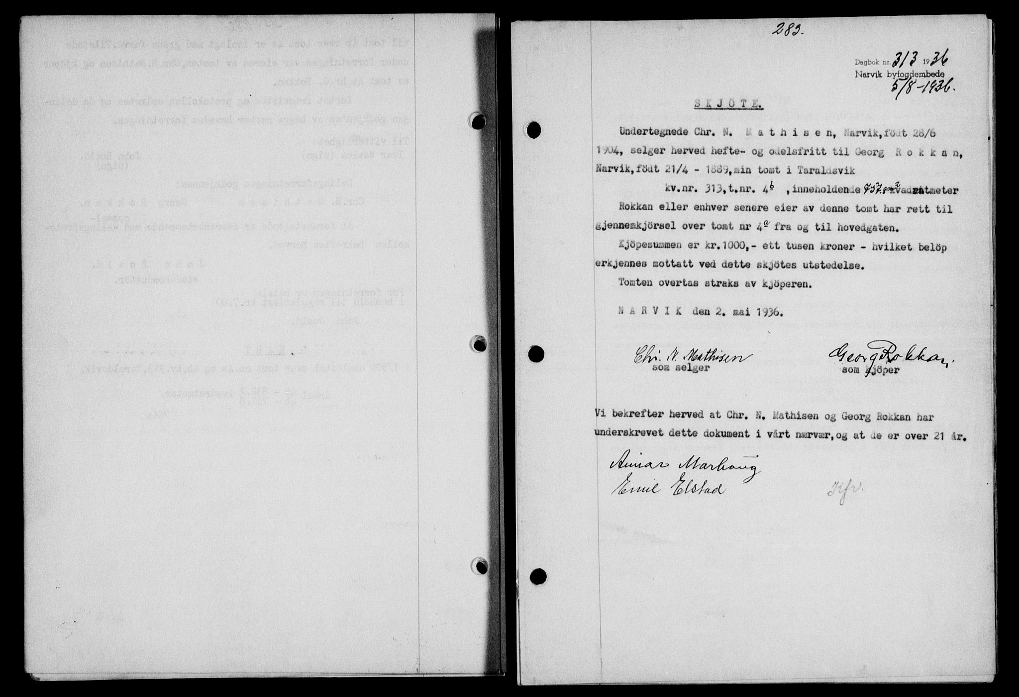 Narvik sorenskriveri, AV/SAT-A-0002/1/2/2C/2Ca/L0011: Mortgage book no. 14, 1935-1937, Deed date: 05.08.1936