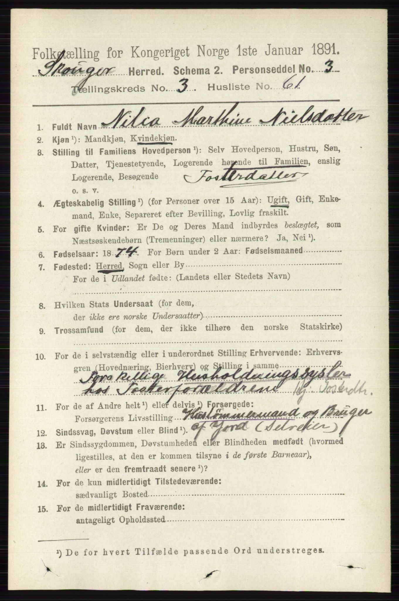 RA, 1891 census for 0712 Skoger, 1891, p. 2137