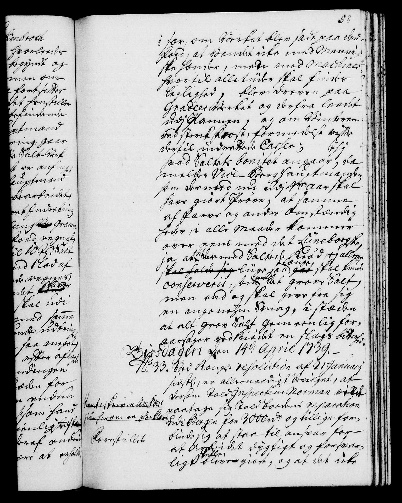 Rentekammeret, Kammerkanselliet, RA/EA-3111/G/Gh/Gha/L0021: Norsk ekstraktmemorialprotokoll (merket RK 53.66), 1739, p. 58
