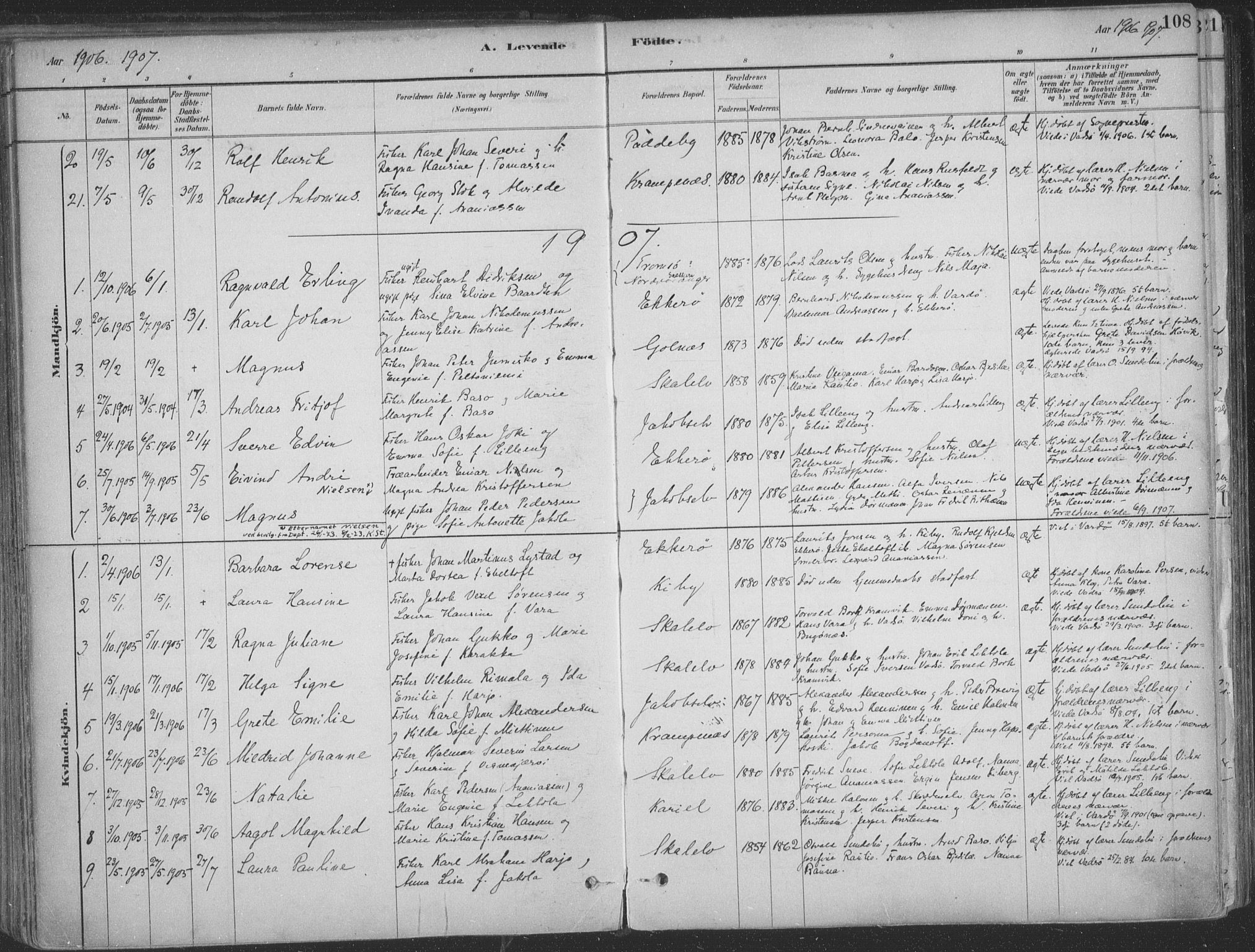 Vadsø sokneprestkontor, SATØ/S-1325/H/Ha/L0009kirke: Parish register (official) no. 9, 1881-1917, p. 108
