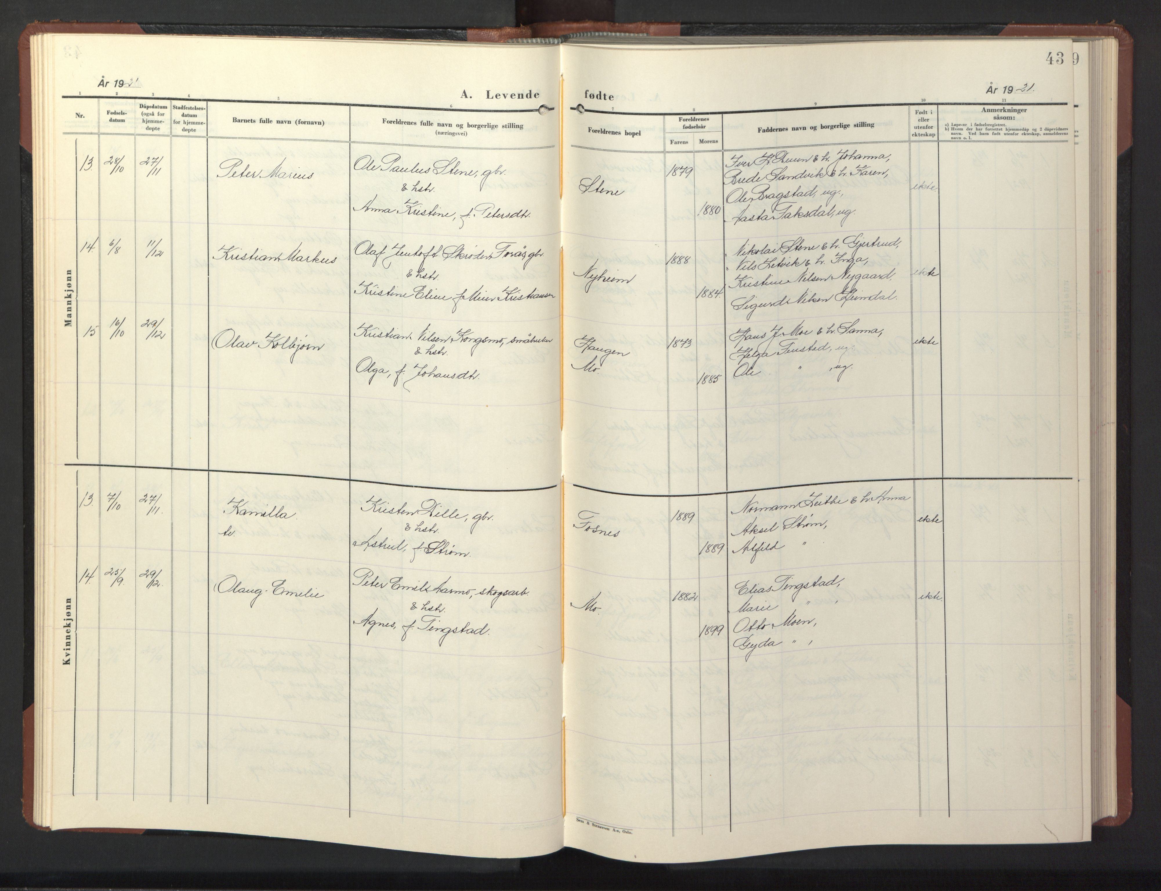 Ministerialprotokoller, klokkerbøker og fødselsregistre - Nord-Trøndelag, SAT/A-1458/773/L0625: Parish register (copy) no. 773C01, 1910-1952, p. 43