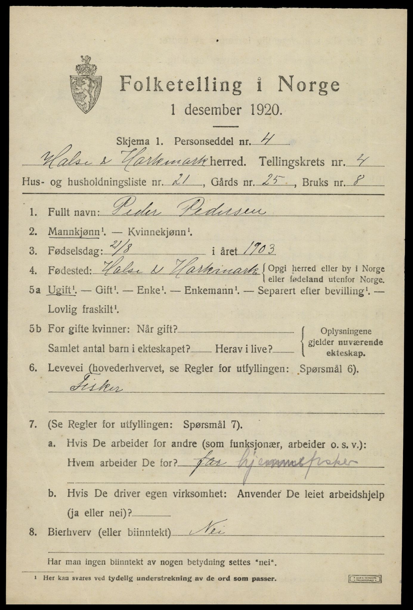 SAK, 1920 census for Halse og Harkmark, 1920, p. 3034