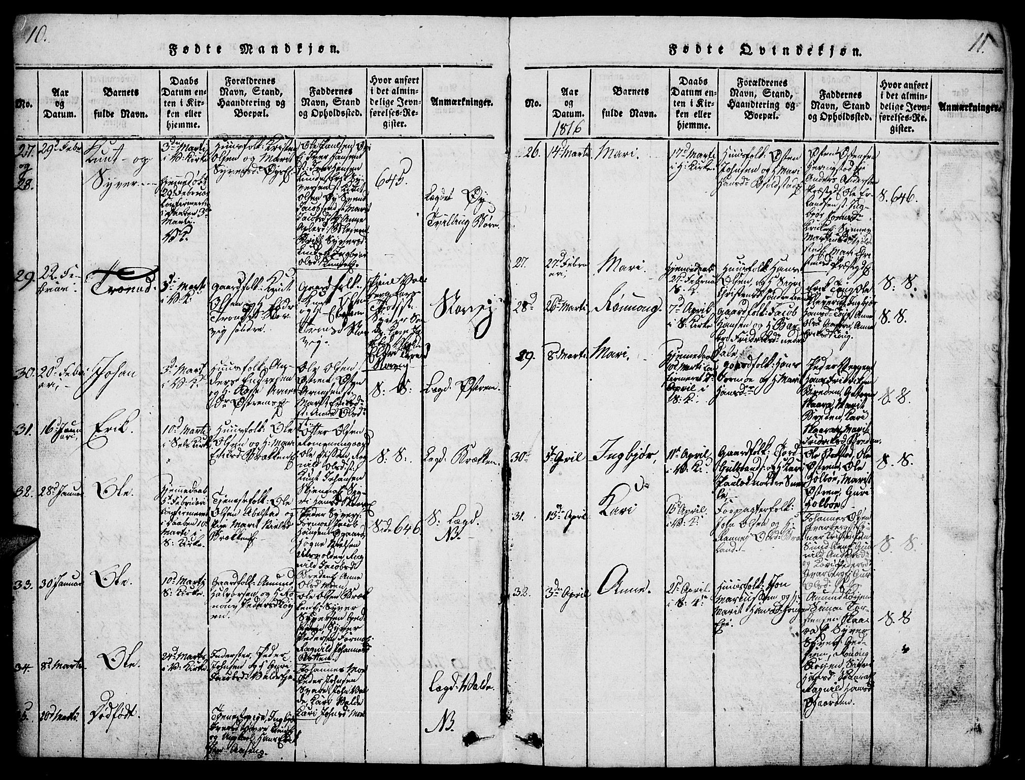 Vågå prestekontor, AV/SAH-PREST-076/H/Ha/Haa/L0003: Parish register (official) no. 3, 1815-1827, p. 10-11
