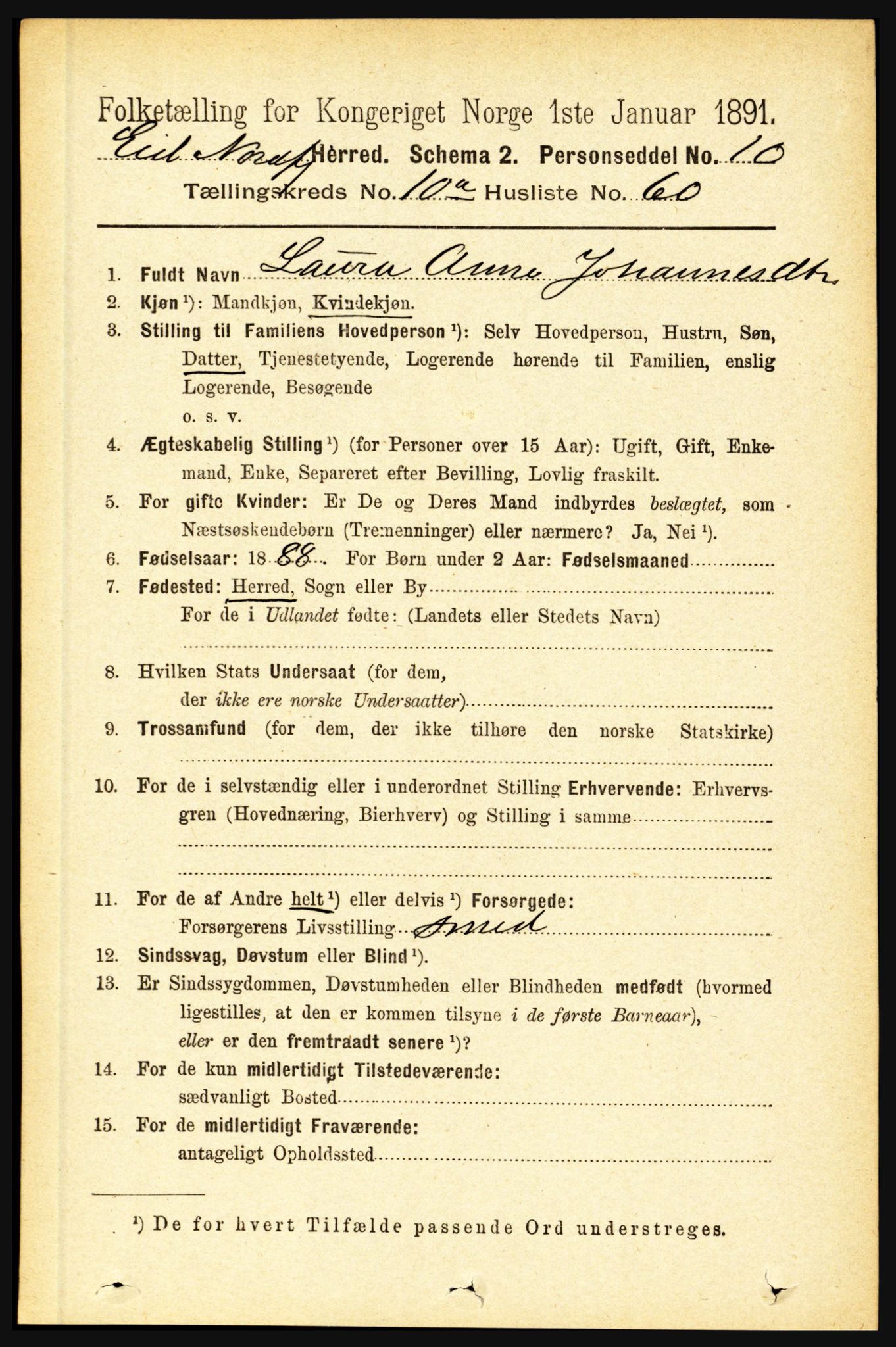RA, 1891 census for 1443 Eid, 1891, p. 3160