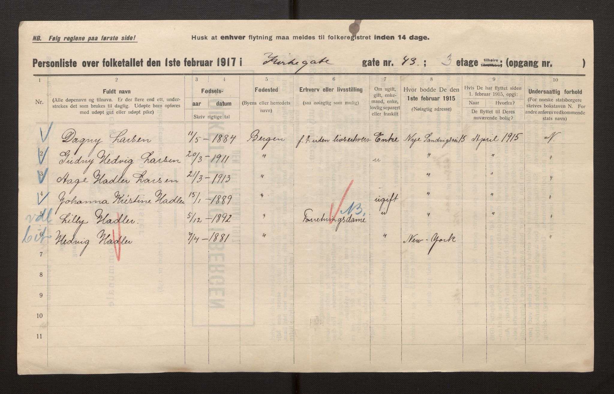 SAB, Municipal Census 1917 for Bergen, 1917, p. 17646