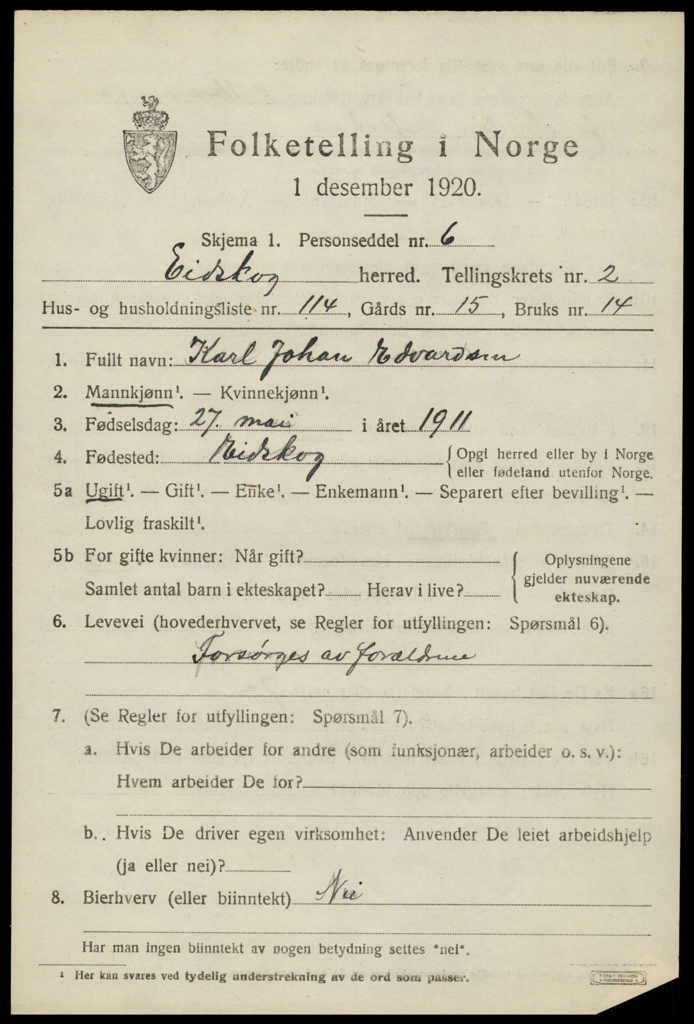 SAH, 1920 census for Eidskog, 1920, p. 4107