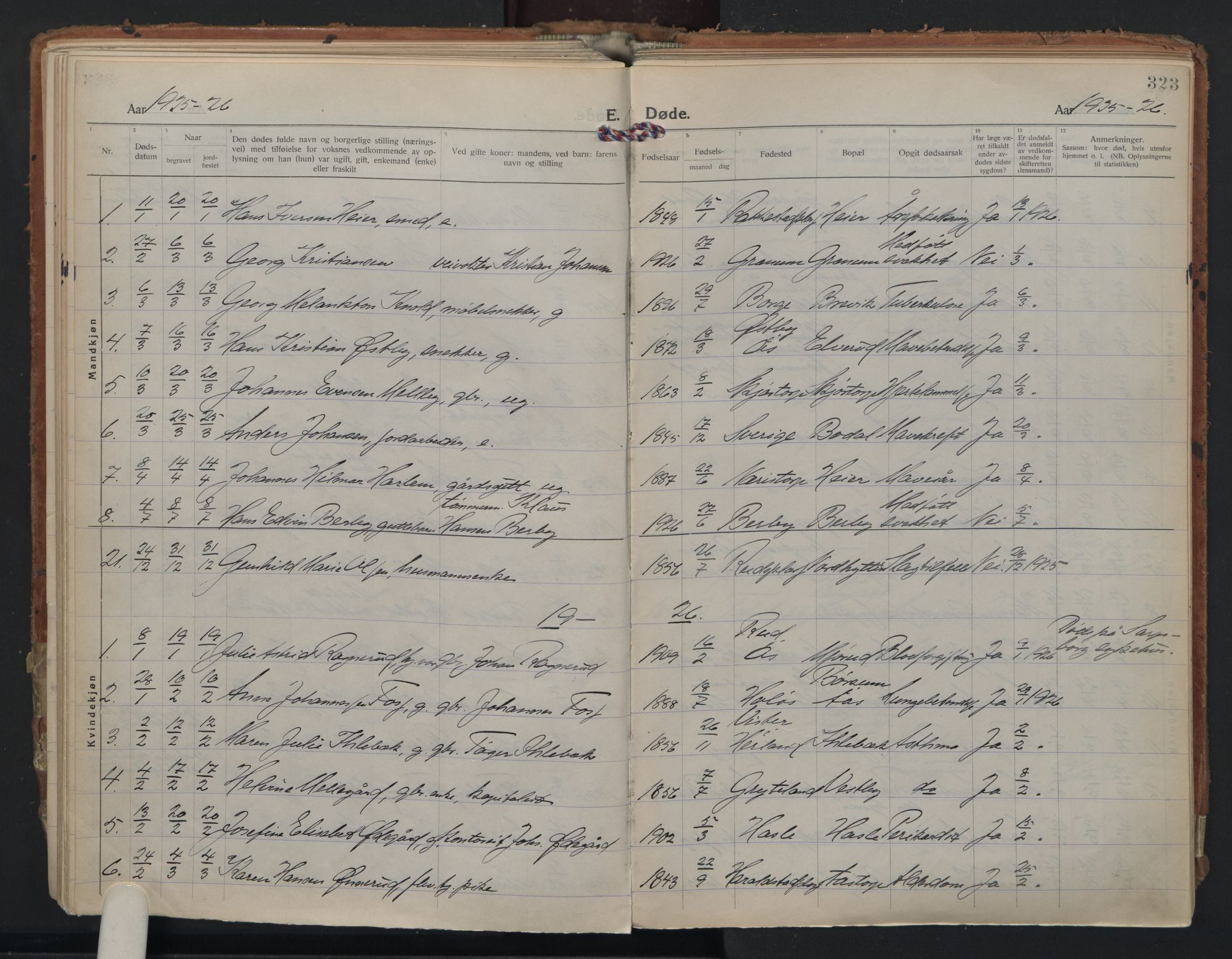 Rakkestad prestekontor Kirkebøker, SAO/A-2008/F/Fa/L0016: Parish register (official) no. I 16, 1922-1943, p. 323
