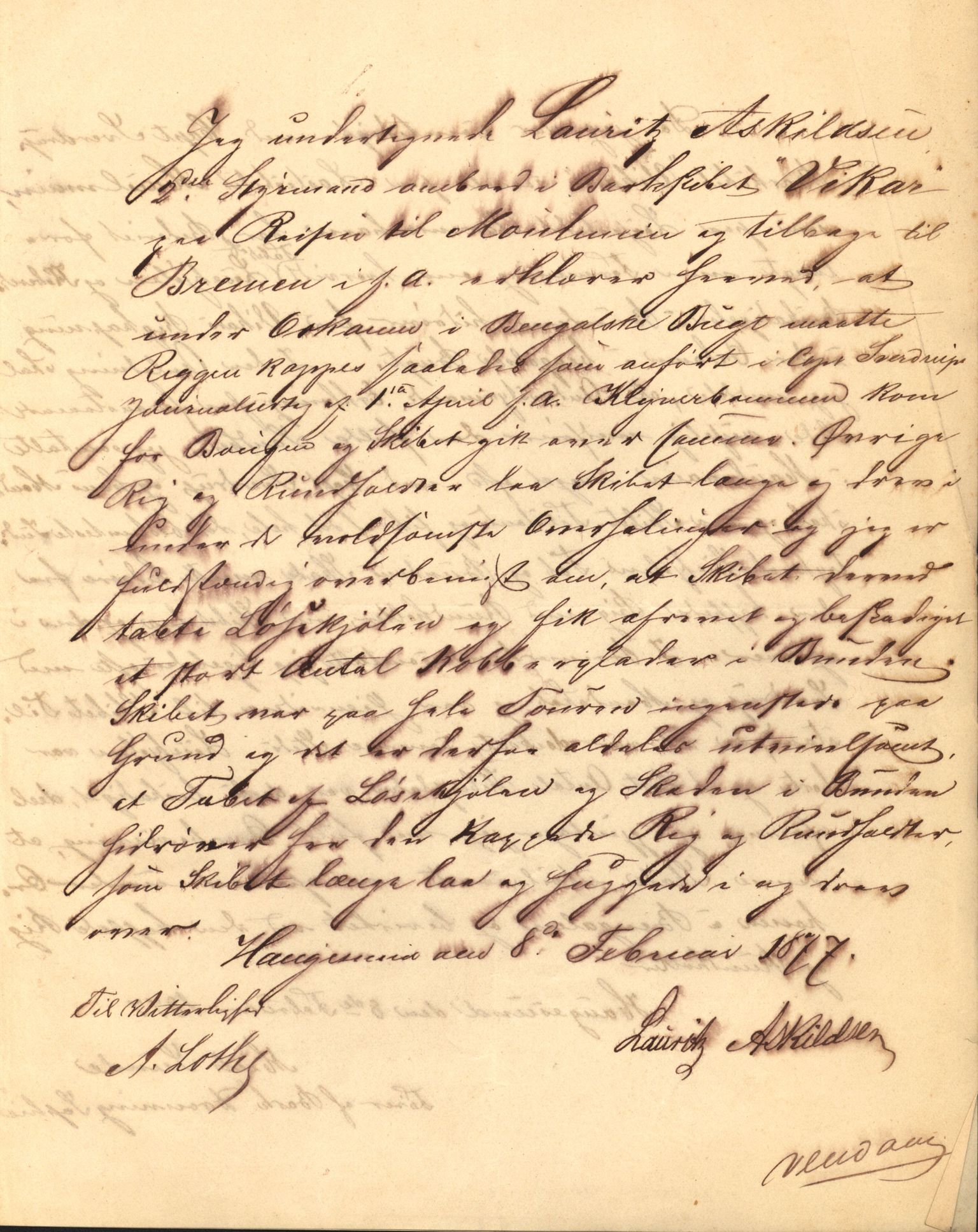 Pa 63 - Østlandske skibsassuranceforening, VEMU/A-1079/G/Ga/L0008/0023: Havaridokumenter / Vikar, 1876