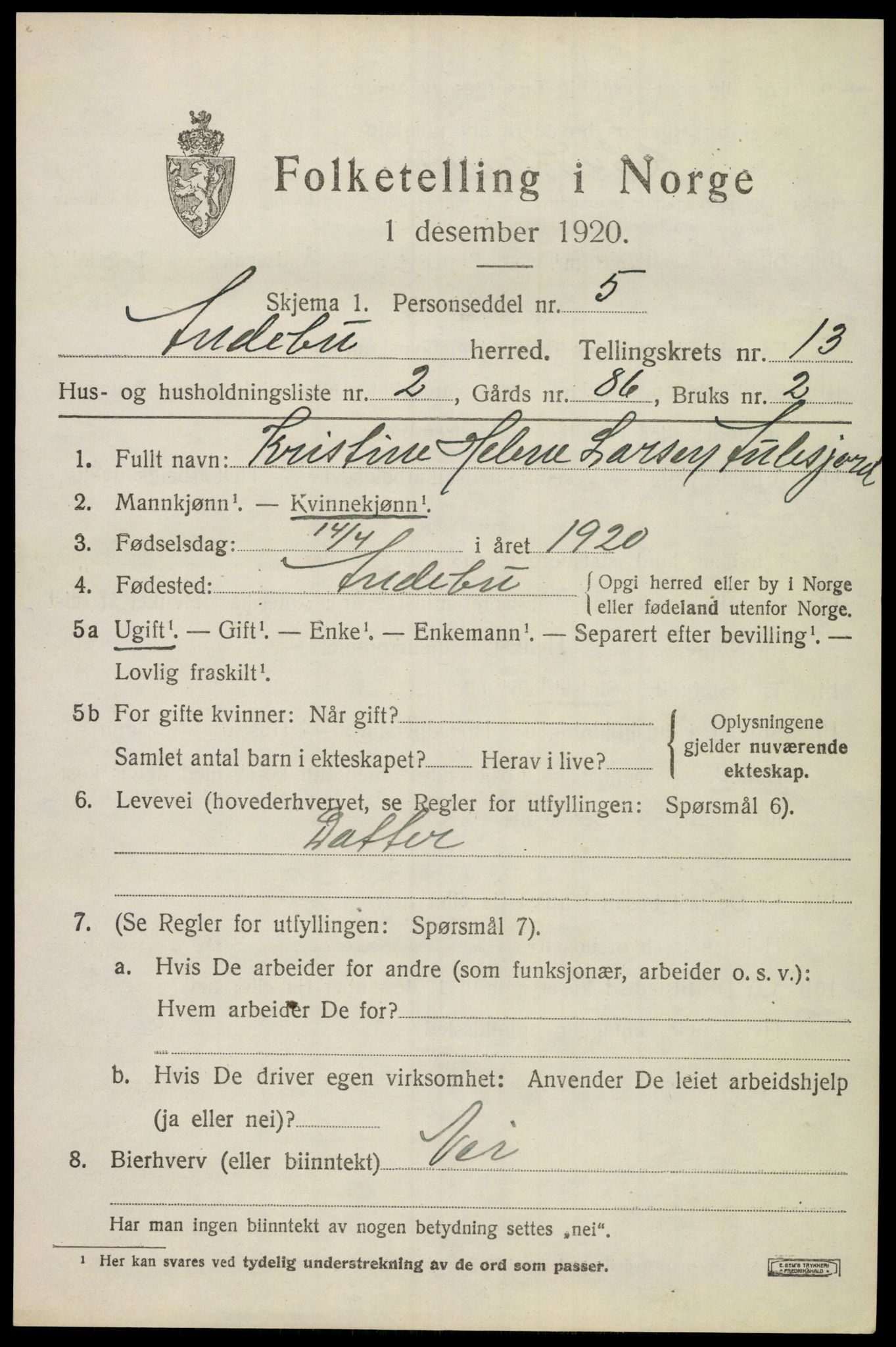 SAKO, 1920 census for Andebu, 1920, p. 4808