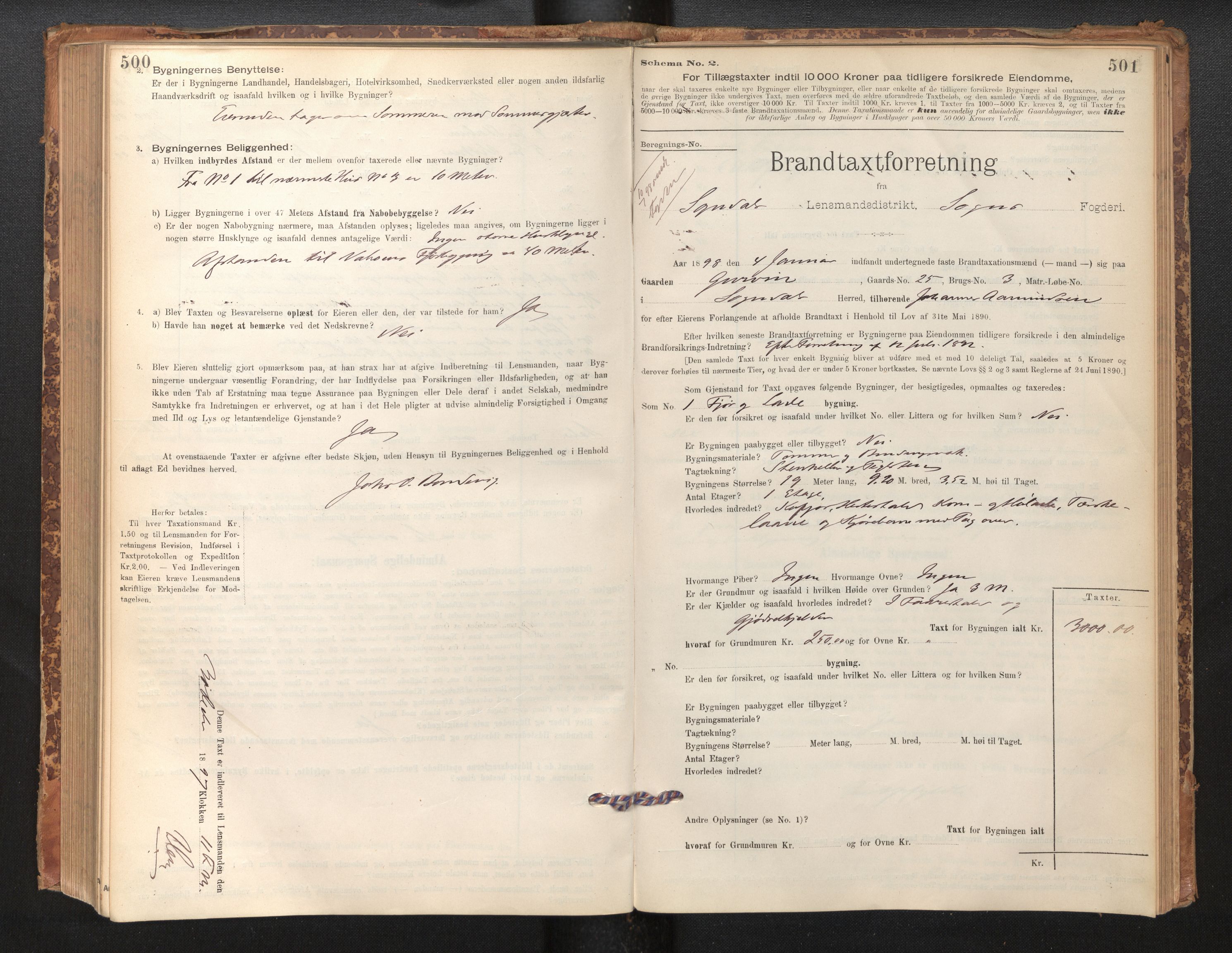 Lensmannen i Sogndal, SAB/A-29901/0012/L0008: Branntakstprotokoll, skjematakst, 1895-1906, p. 500-501