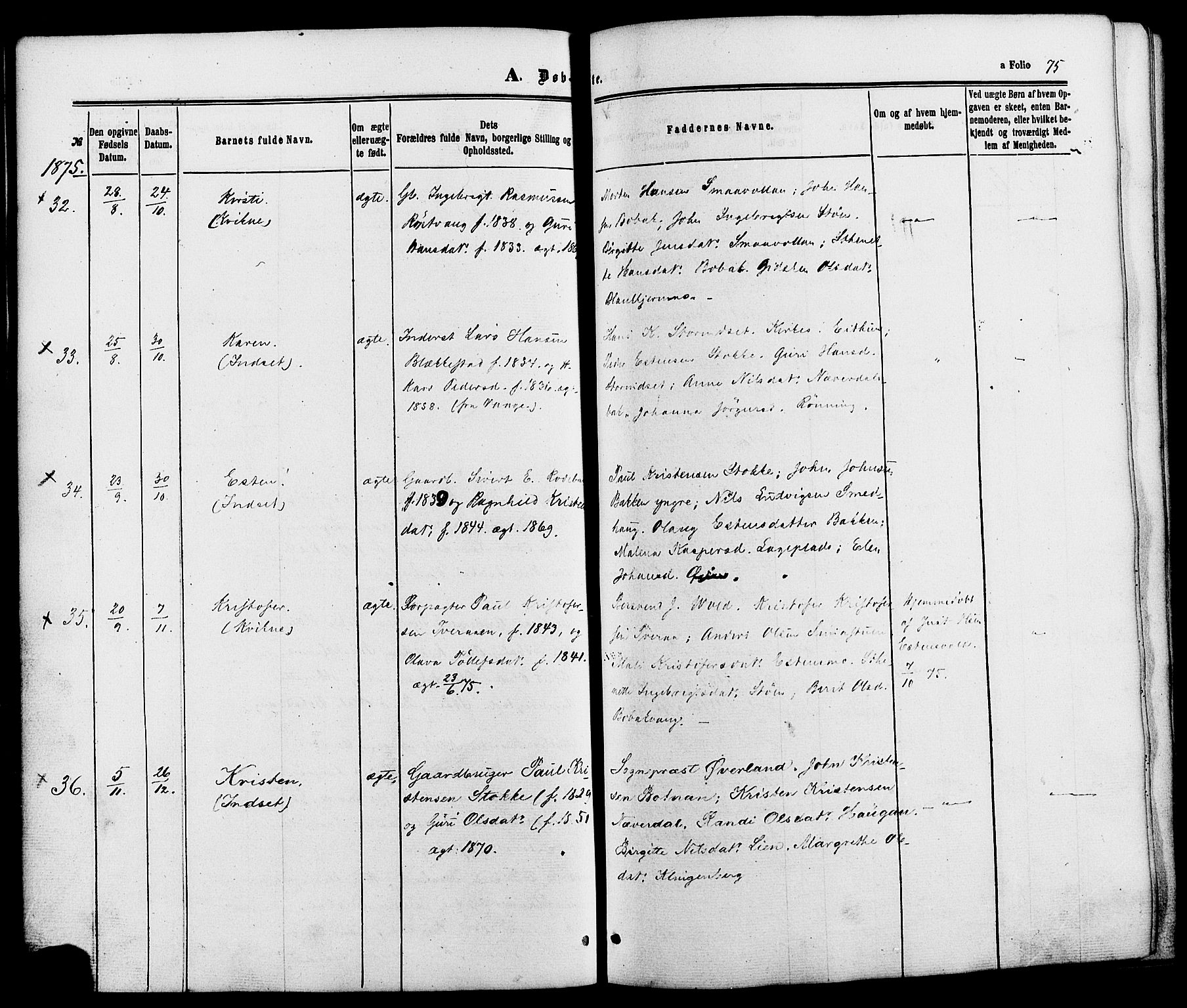 Kvikne prestekontor, AV/SAH-PREST-064/H/Ha/Haa/L0006: Parish register (official) no. 6, 1863-1886, p. 75