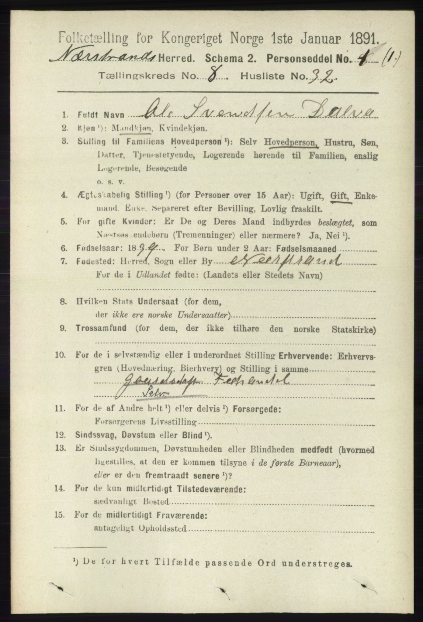 RA, 1891 census for 1139 Nedstrand, 1891, p. 1566