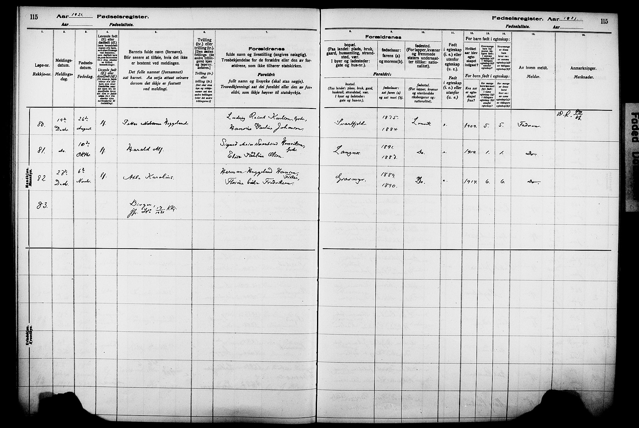 Lenvik sokneprestembete, SATØ/S-1310/I/Ic/L0089: Birth register no. 89, 1916-1926, p. 115