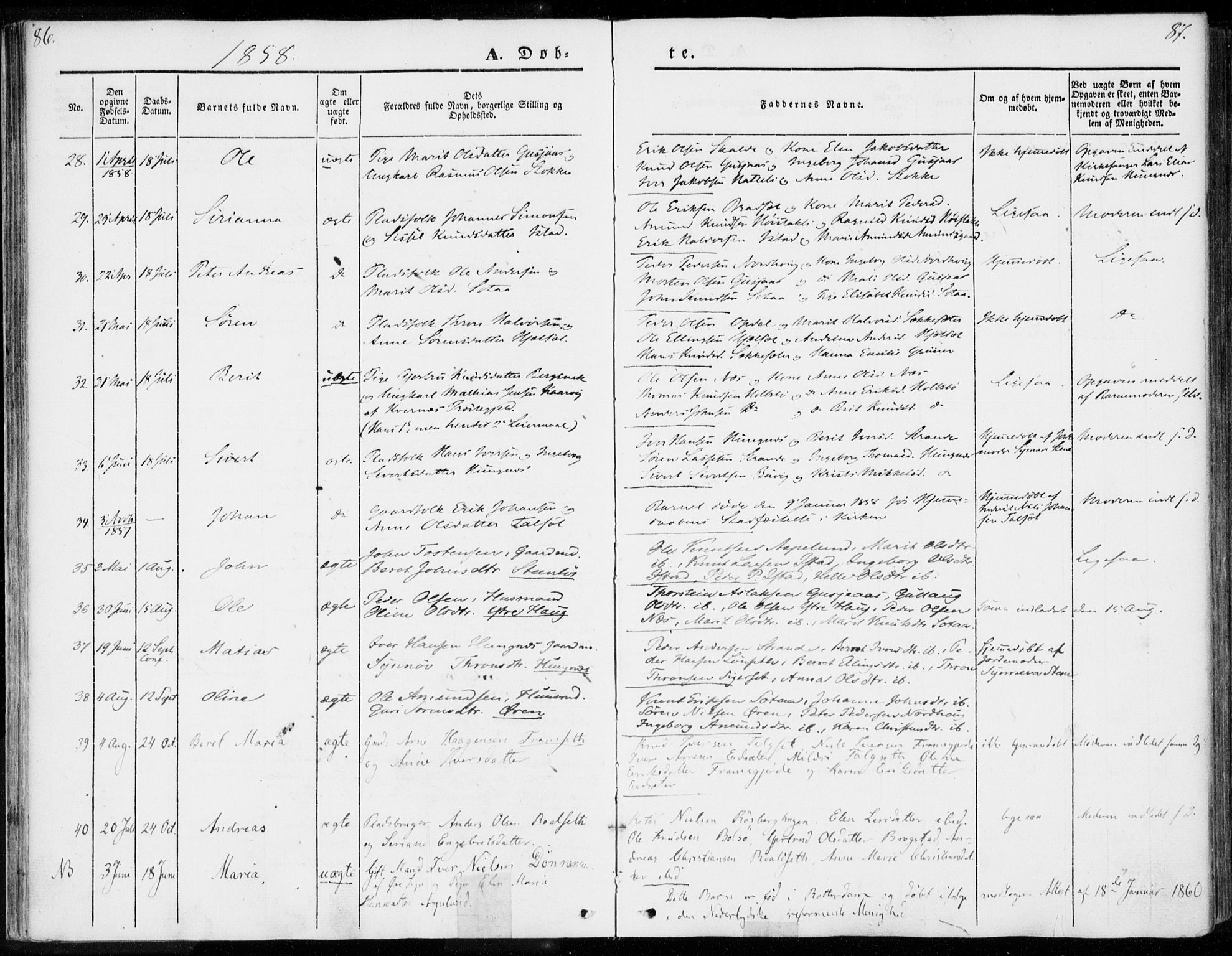 Ministerialprotokoller, klokkerbøker og fødselsregistre - Møre og Romsdal, AV/SAT-A-1454/557/L0680: Parish register (official) no. 557A02, 1843-1869, p. 86-87