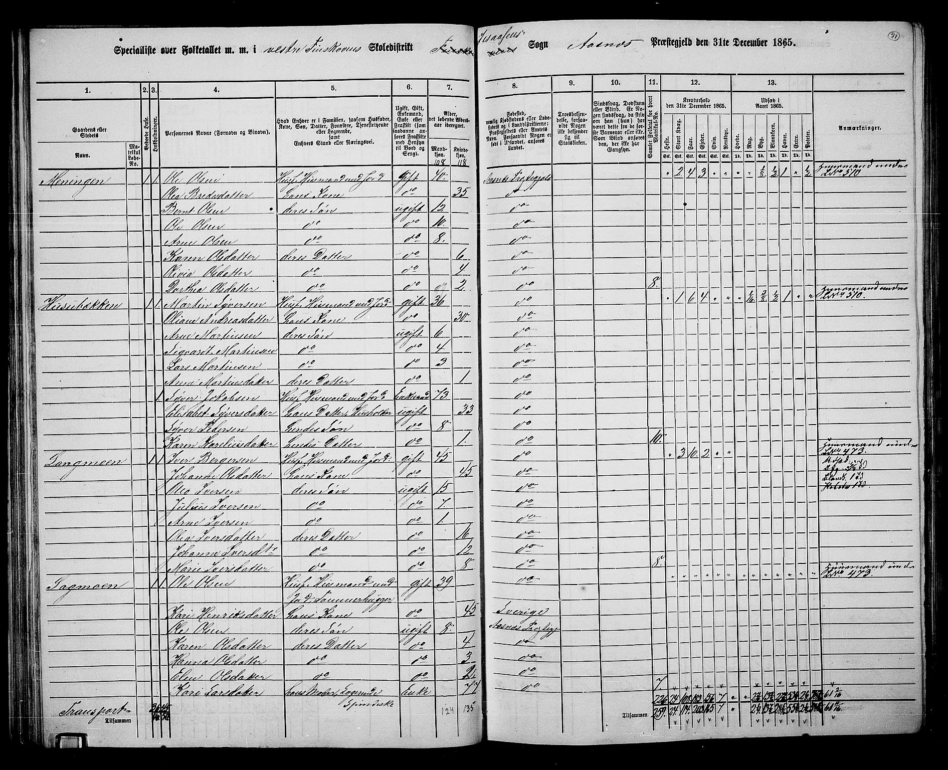 RA, 1865 census for Åsnes, 1865, p. 47