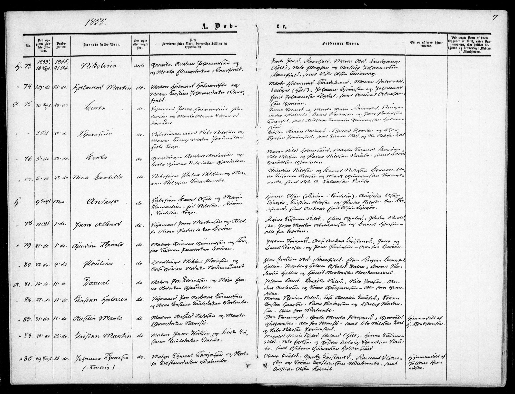 Dypvåg sokneprestkontor, SAK/1111-0007/F/Fa/Faa/L0006: Parish register (official) no. A 6, 1855-1872, p. 7