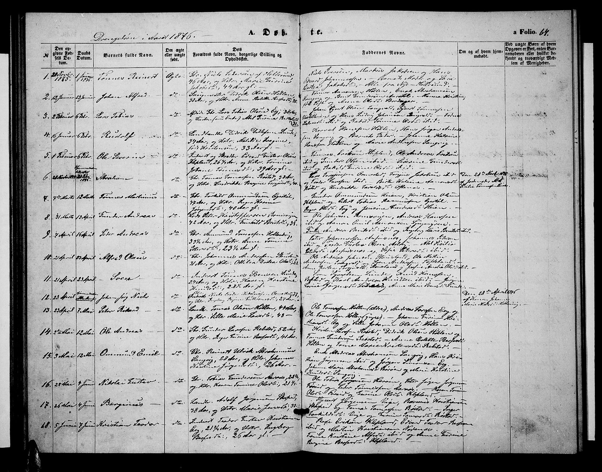 Søgne sokneprestkontor, SAK/1111-0037/F/Fb/Fbb/L0004: Parish register (copy) no. B 4, 1864-1883, p. 64
