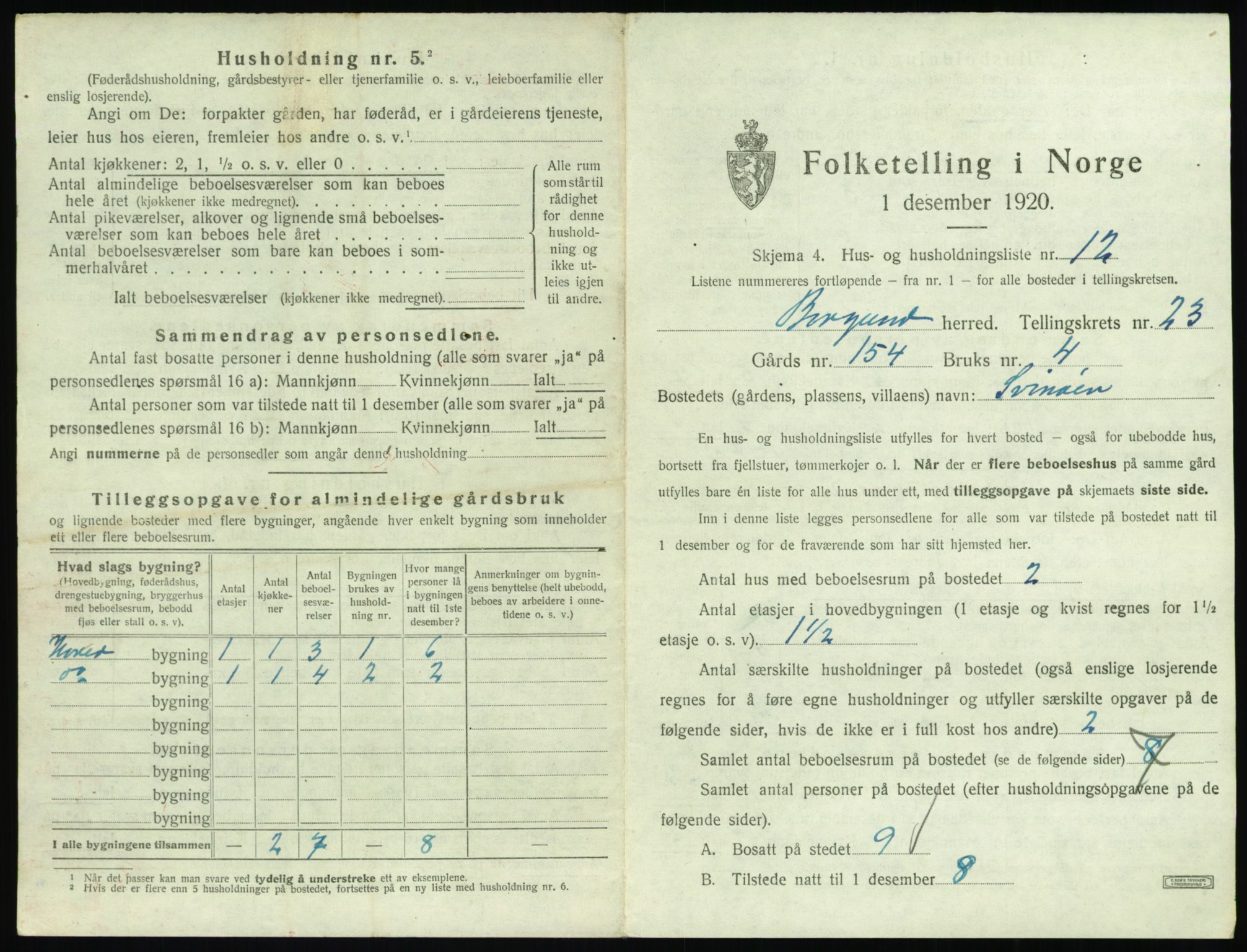 SAT, 1920 census for Borgund, 1920, p. 1980