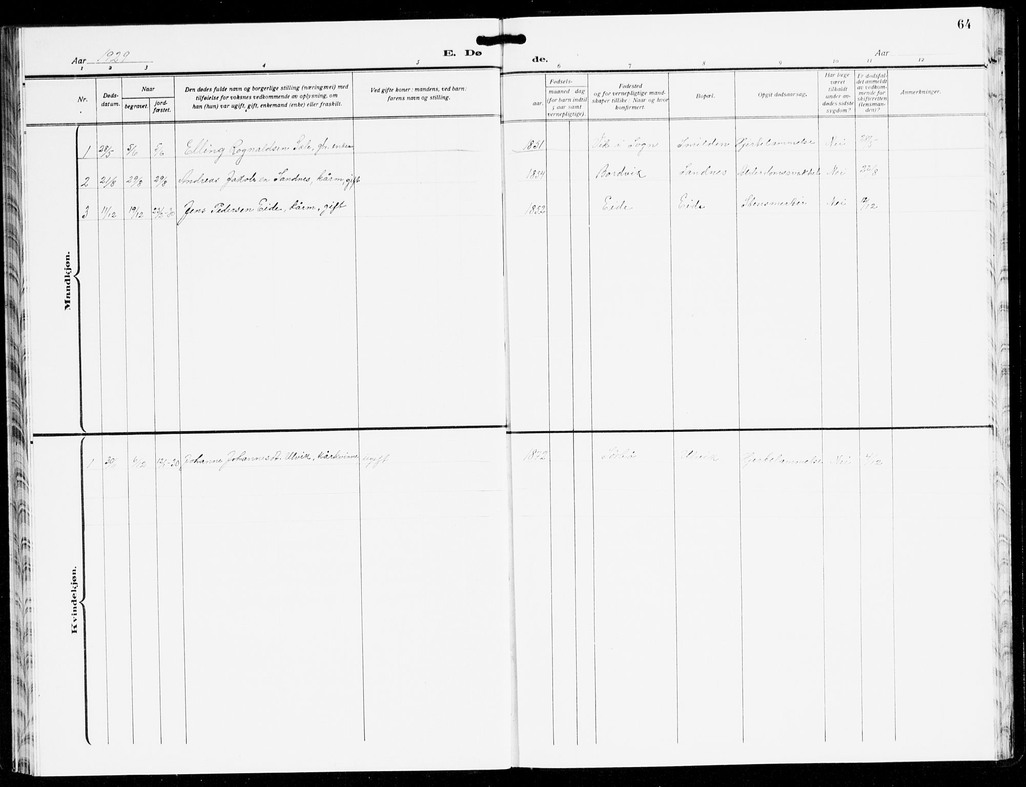 Hyllestad sokneprestembete, SAB/A-80401: Parish register (copy) no. C 5, 1928-1942, p. 64