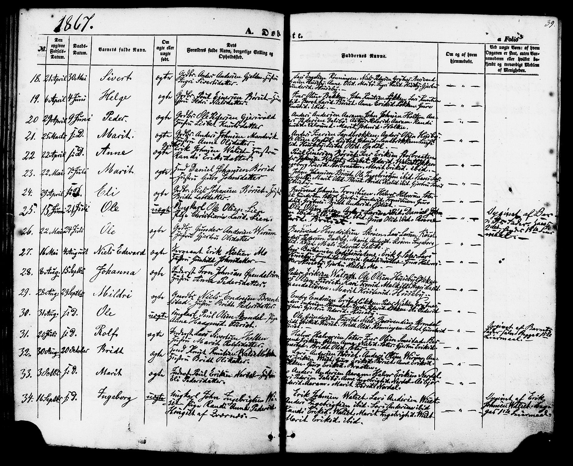 Ministerialprotokoller, klokkerbøker og fødselsregistre - Møre og Romsdal, AV/SAT-A-1454/588/L1004: Parish register (official) no. 588A01, 1854-1870, p. 39