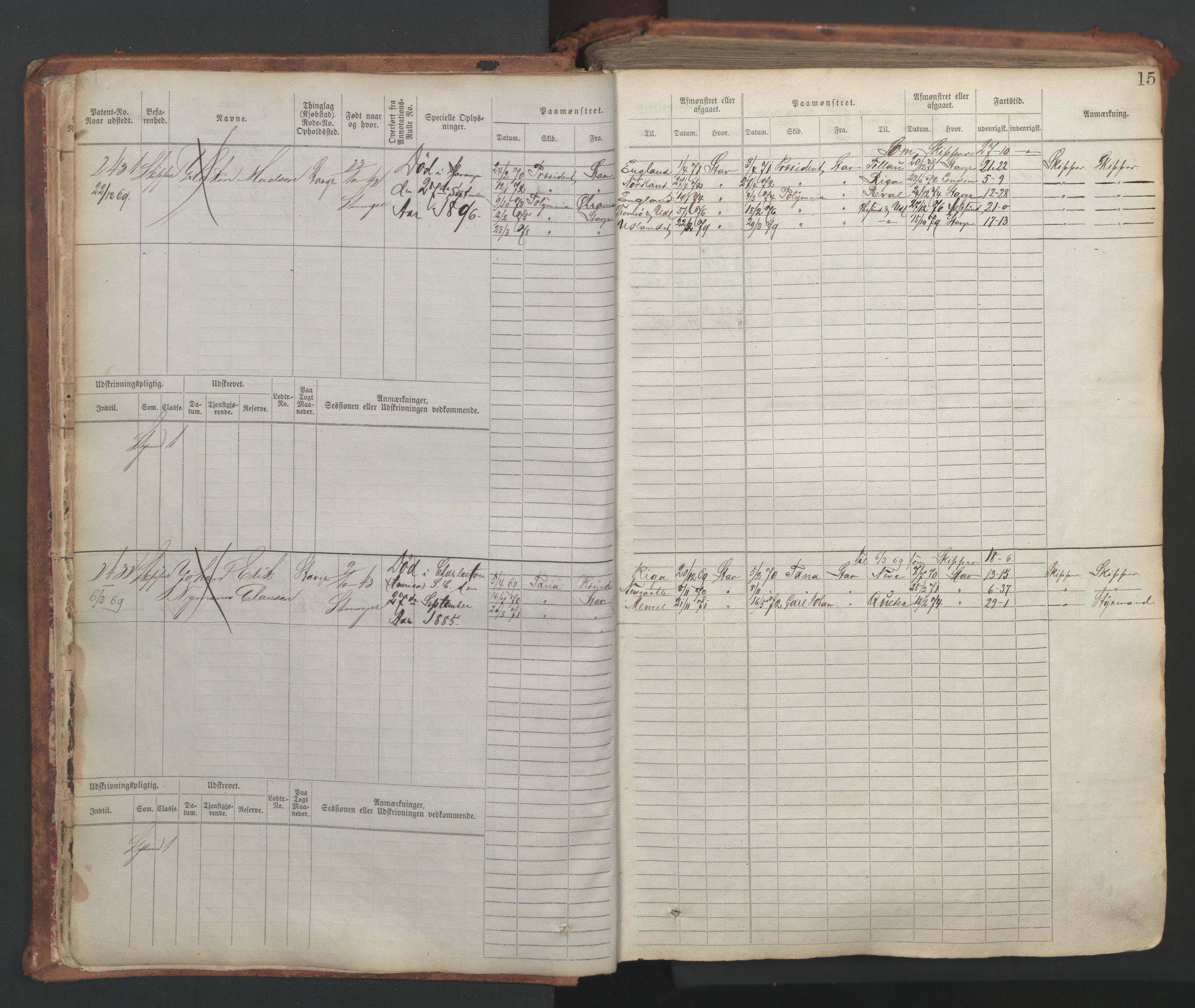 Stavanger sjømannskontor, AV/SAST-A-102006/F/Fb/Fbb/L0007: Sjøfartshovedrulle, patentnr. 2403-3604, 1869-1880, p. 18