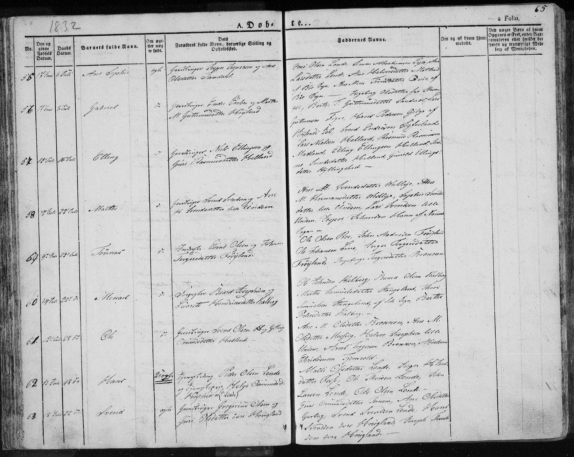 Lye sokneprestkontor, AV/SAST-A-101794/001/30BA/L0004: Parish register (official) no. A 4, 1826-1841, p. 65