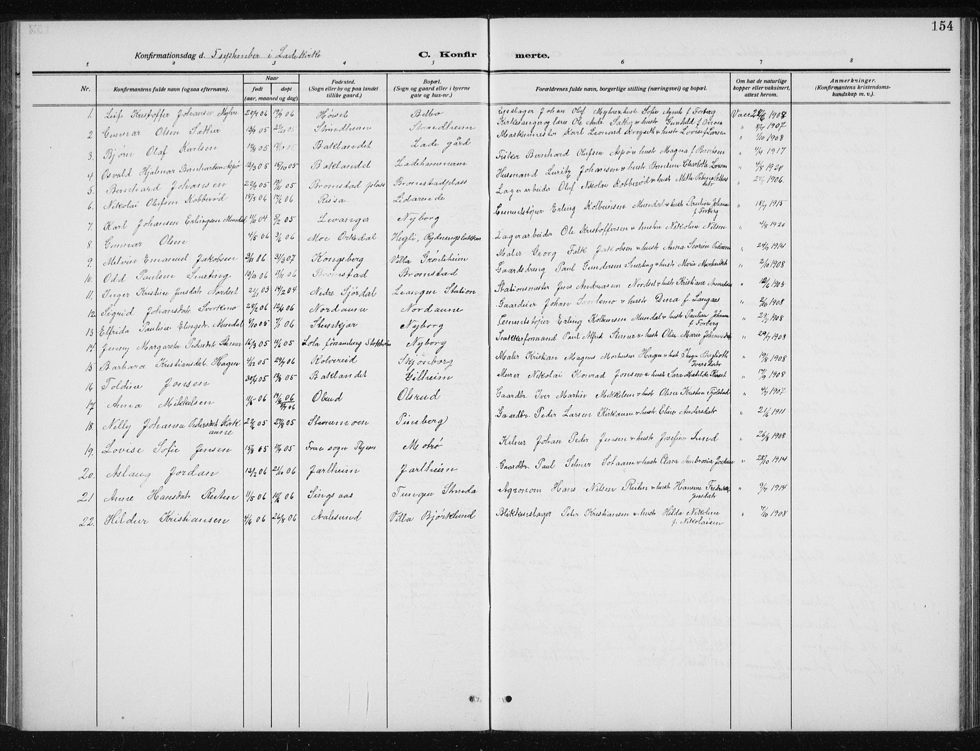 Ministerialprotokoller, klokkerbøker og fødselsregistre - Sør-Trøndelag, SAT/A-1456/606/L0314: Parish register (copy) no. 606C10, 1911-1937, p. 154
