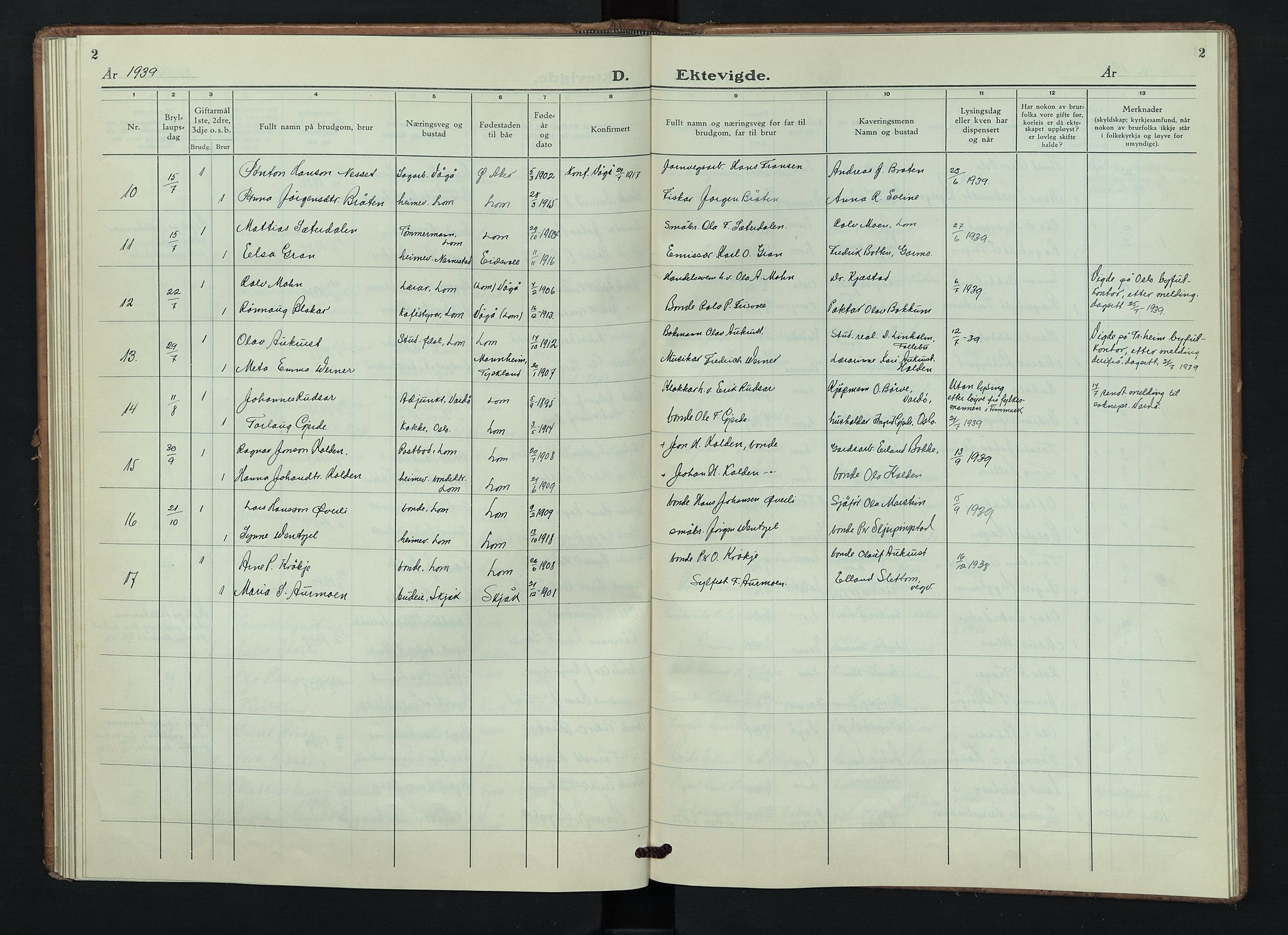 Lom prestekontor, SAH/PREST-070/L/L0009: Parish register (copy) no. 9, 1939-1947, p. 2