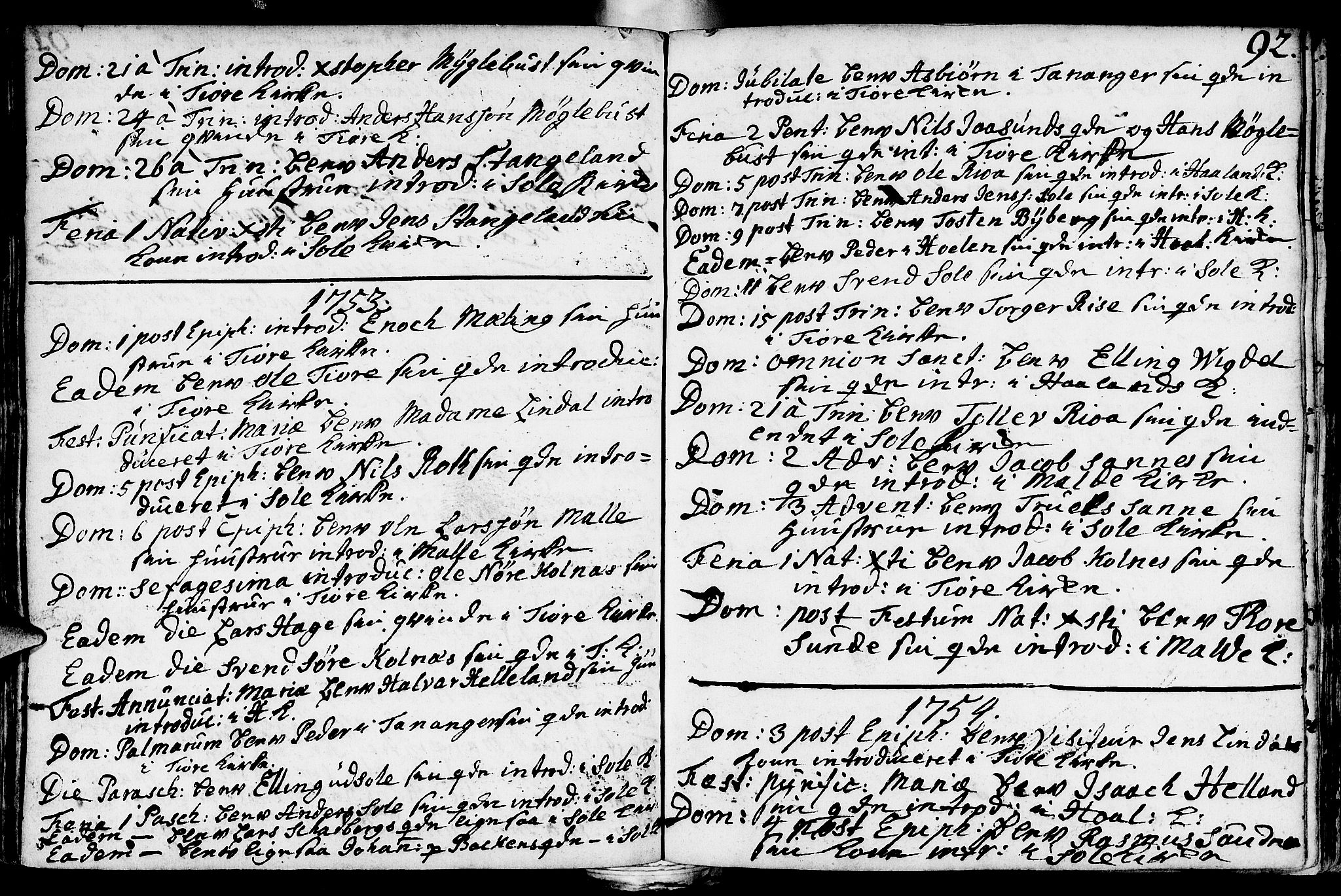 Håland sokneprestkontor, SAST/A-101802/001/30BA/L0002: Parish register (official) no. A 2, 1722-1794, p. 92