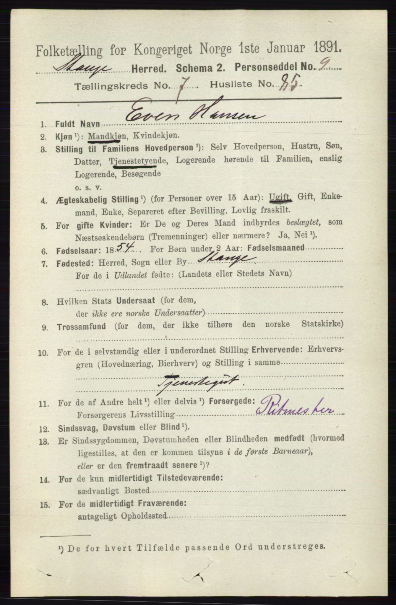 RA, 1891 census for 0417 Stange, 1891, p. 5238