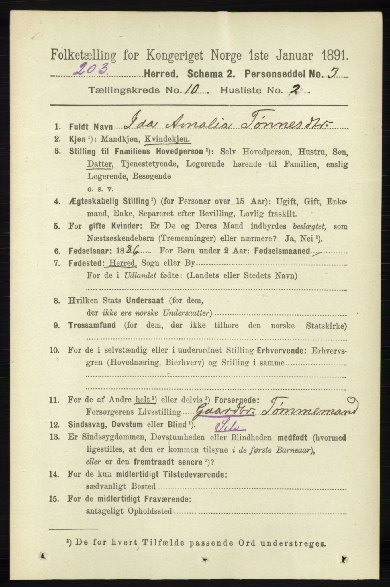 RA, 1891 census for 1037 Kvinesdal, 1891, p. 3864