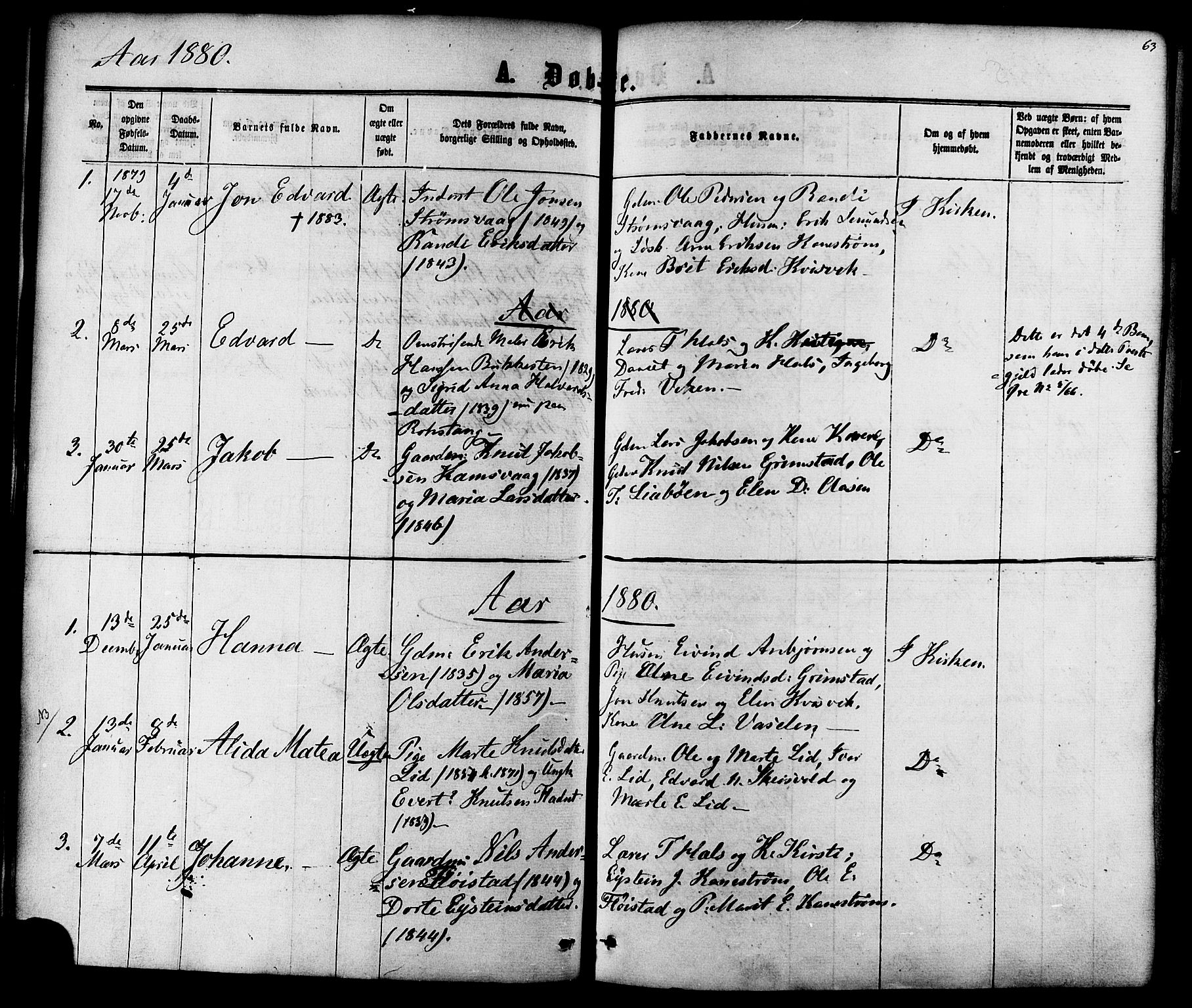 Ministerialprotokoller, klokkerbøker og fødselsregistre - Møre og Romsdal, AV/SAT-A-1454/587/L0999: Parish register (official) no. 587A01, 1864-1886, p. 63