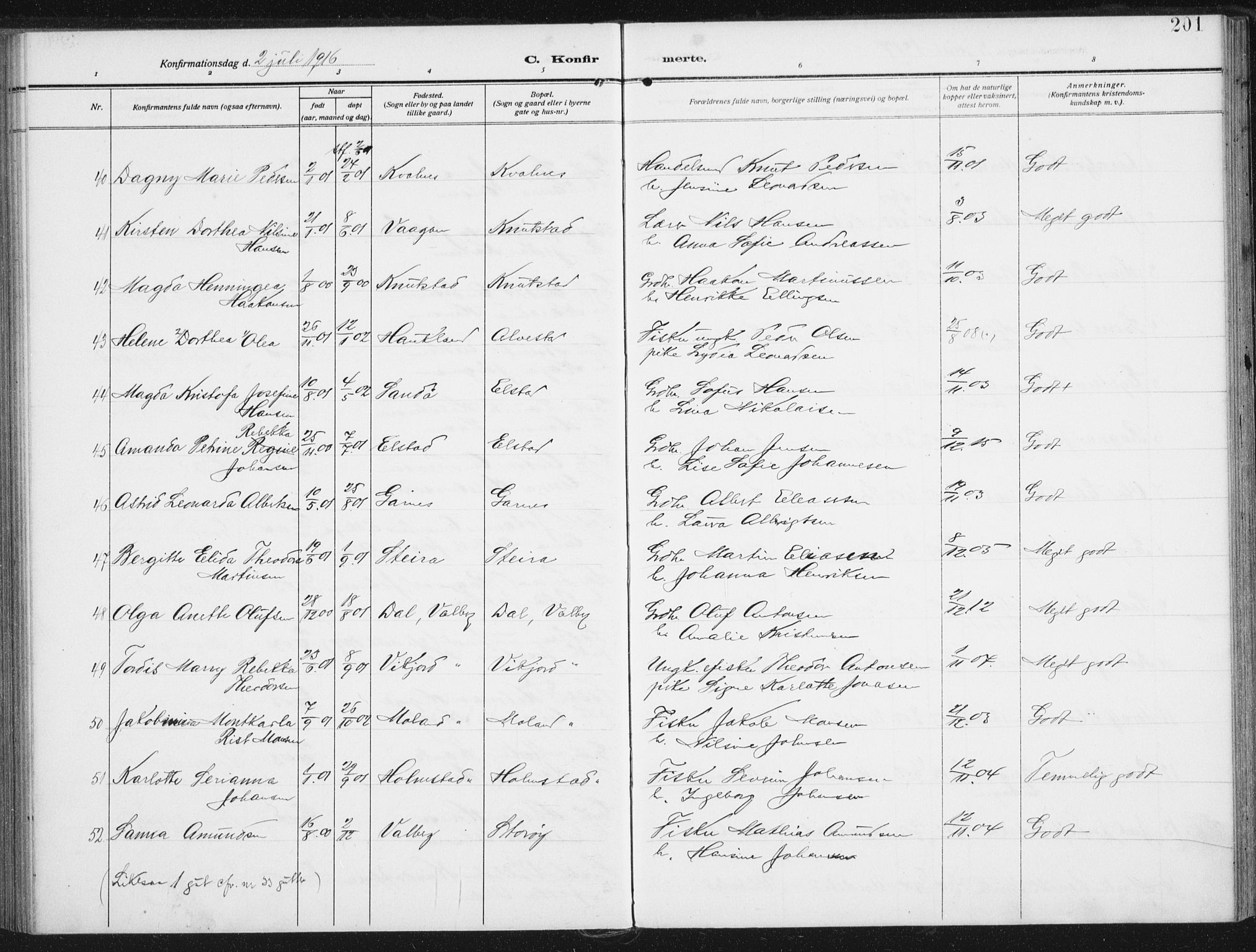 Ministerialprotokoller, klokkerbøker og fødselsregistre - Nordland, SAT/A-1459/880/L1135: Parish register (official) no. 880A09, 1908-1919, p. 201